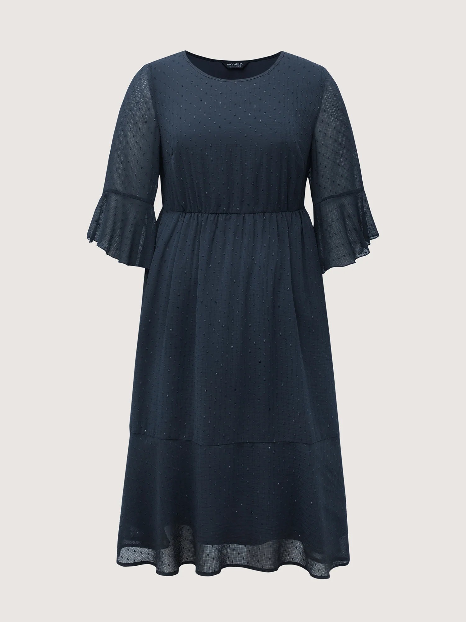 Textured Ruffled Sleeve Sheer Midi Dress - Image 7