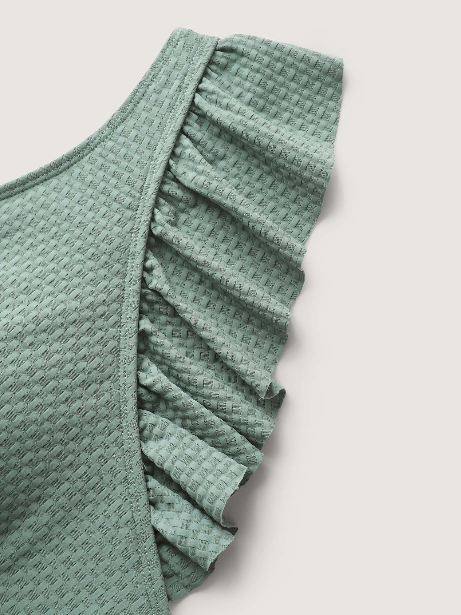 Textured Ruffled Solid One-Piece Swimsuit - Image 5