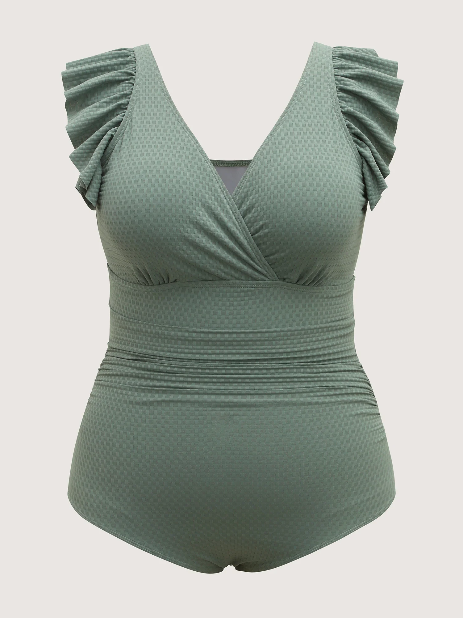 Textured Ruffled Solid One-Piece Swimsuit - Image 7