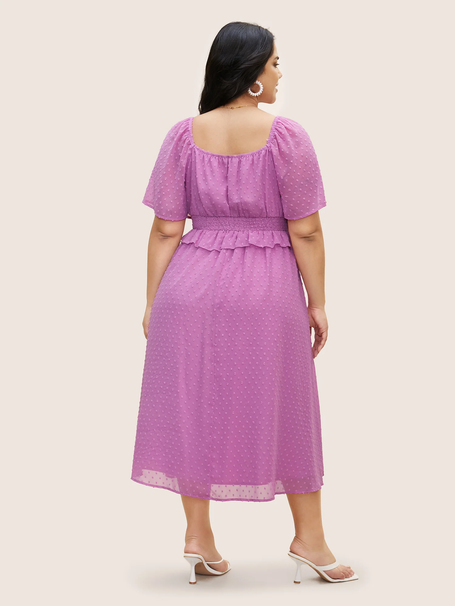 Textured Ruffles Shirred Raglan Sleeve Dress - Image 3