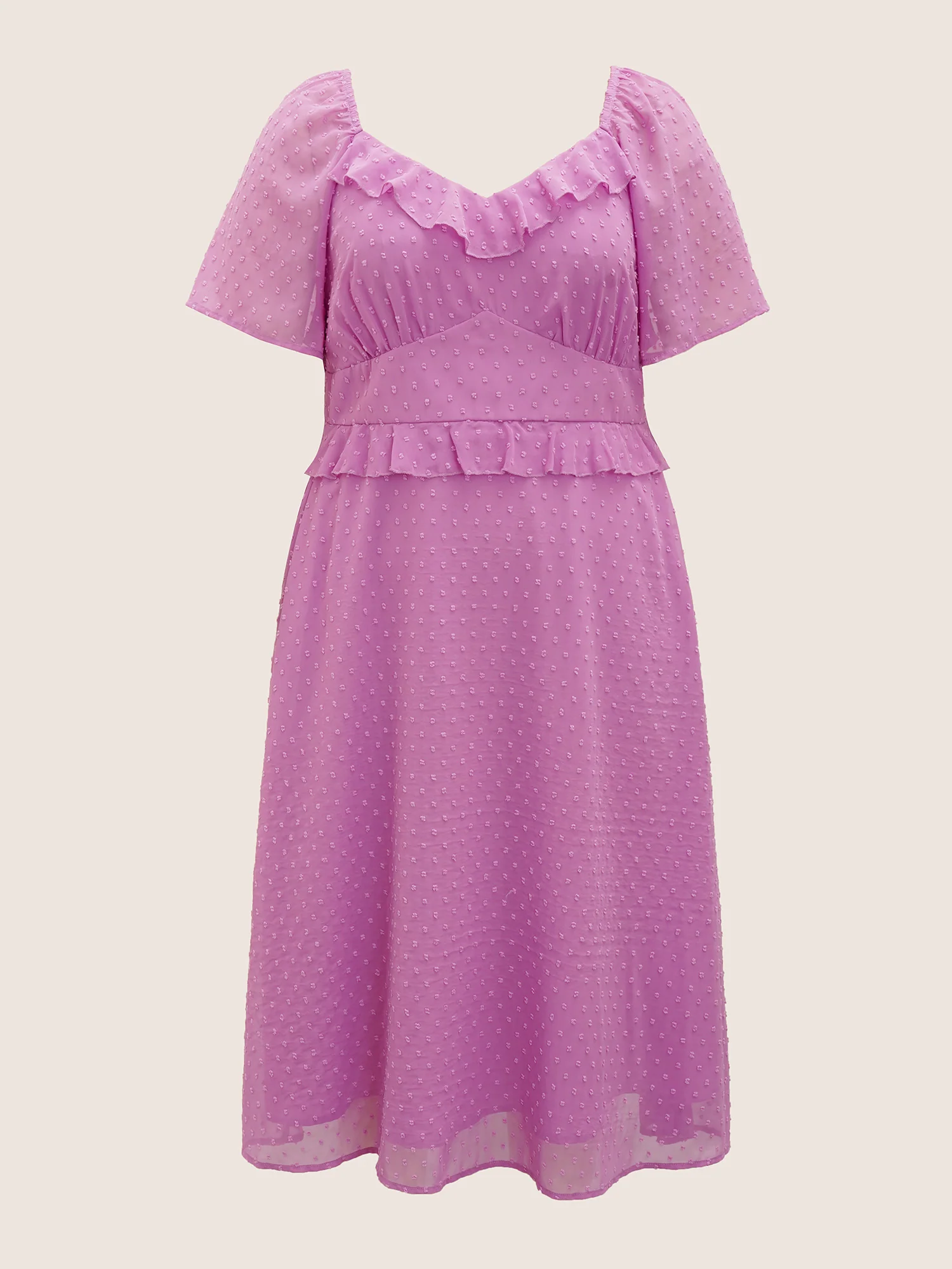 Textured Ruffles Shirred Raglan Sleeve Dress - Image 6