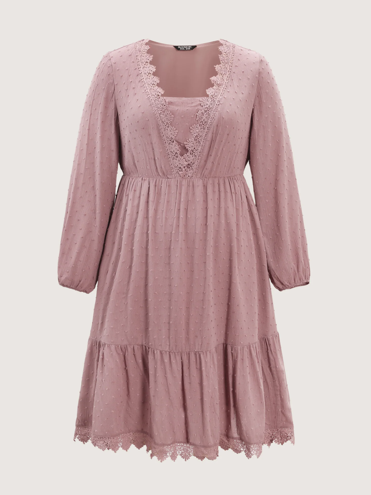 Textured Scalloped Neckline Tiered Midi Dress - Image 9