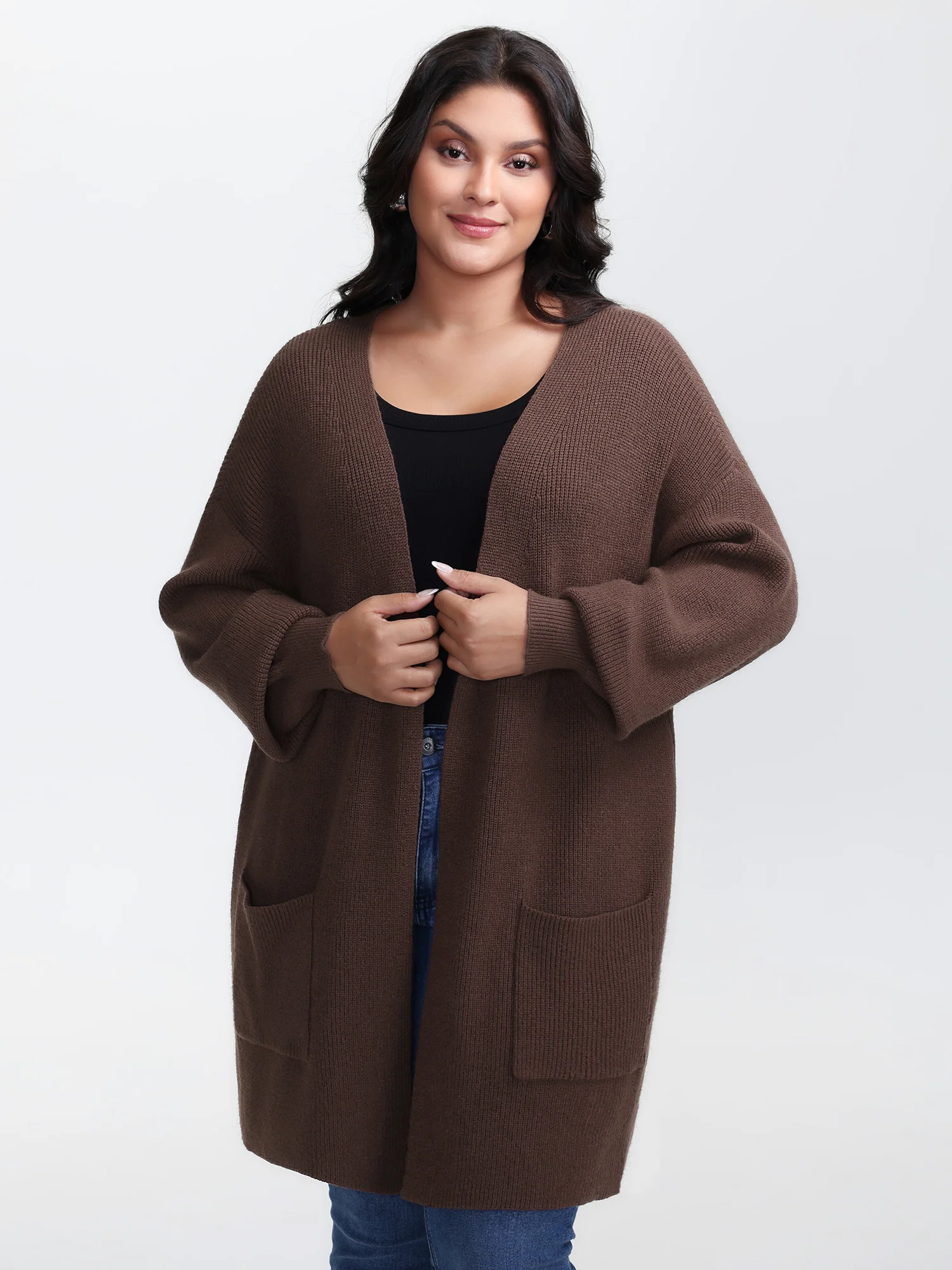 Textured Scarf Pockets Knit Cardigan - Image 4