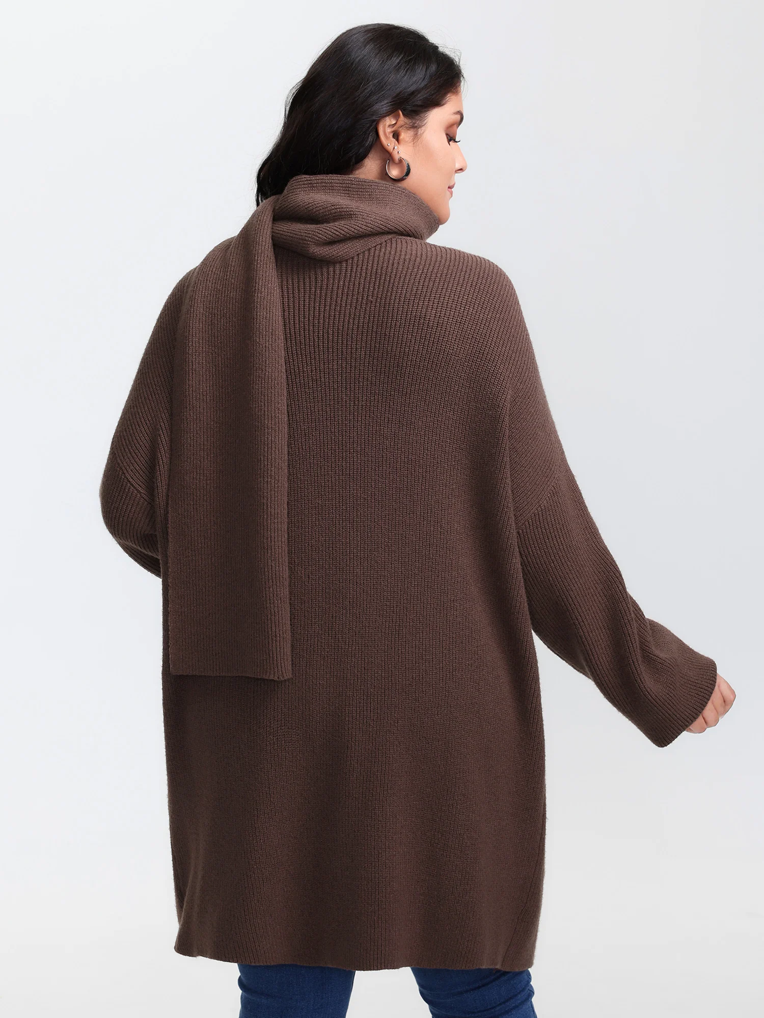 Textured Scarf Pockets Knit Cardigan - Image 5