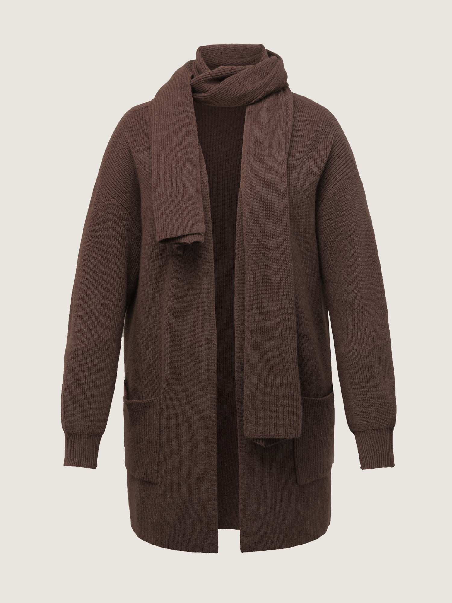 Textured Scarf Pockets Knit Cardigan - Image 6