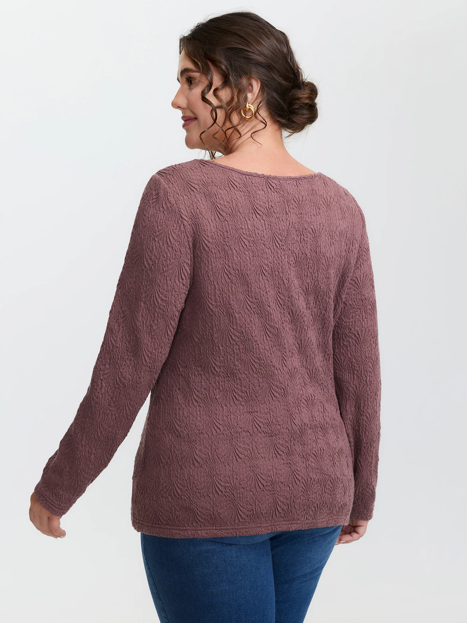 Textured Scoop Neck Fitted T-Shirt - Image 4