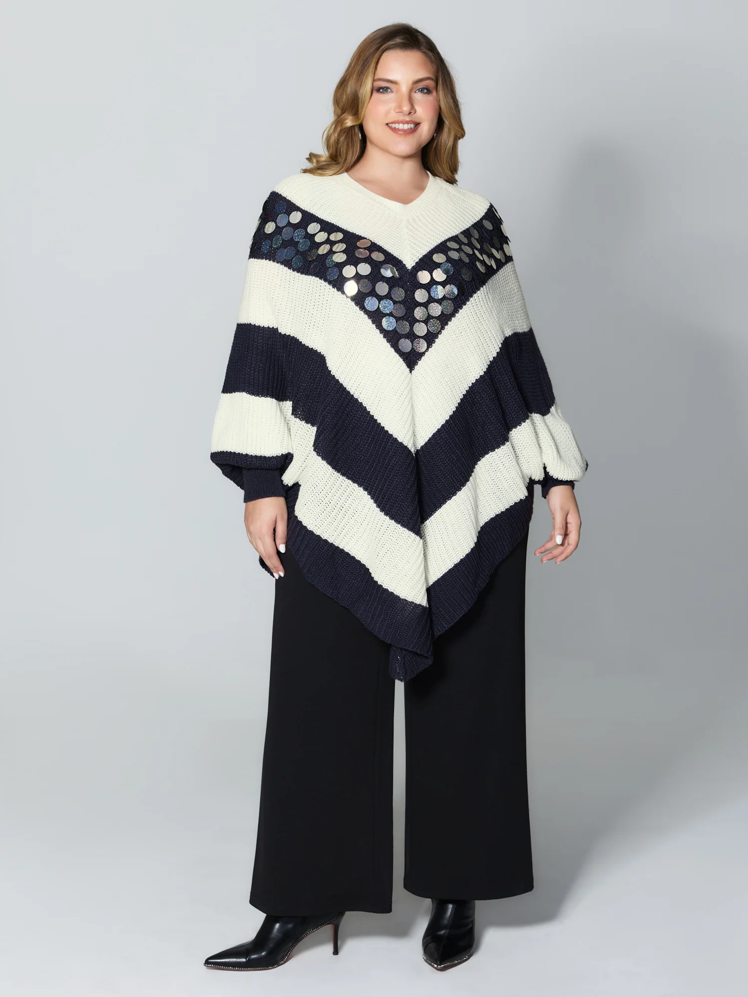 Textured Sequin Cloak Contrast Pullover - Image 3