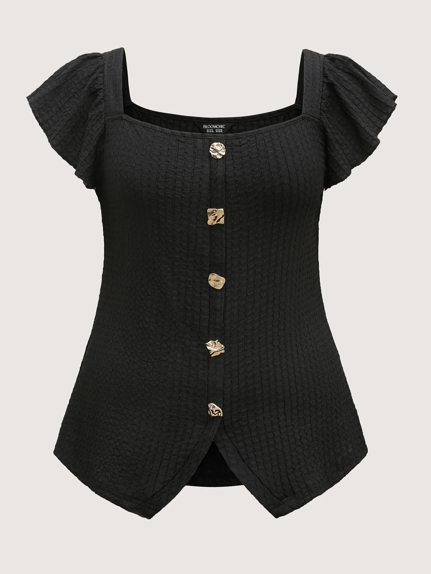 Textured Shape Button Flutter Sleeve Blouse - Image 7