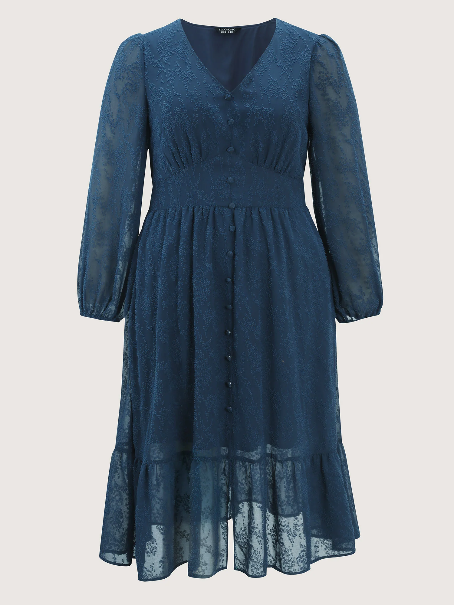 Textured Sheer Hem Waist-Defining Midi Dress - Image 6