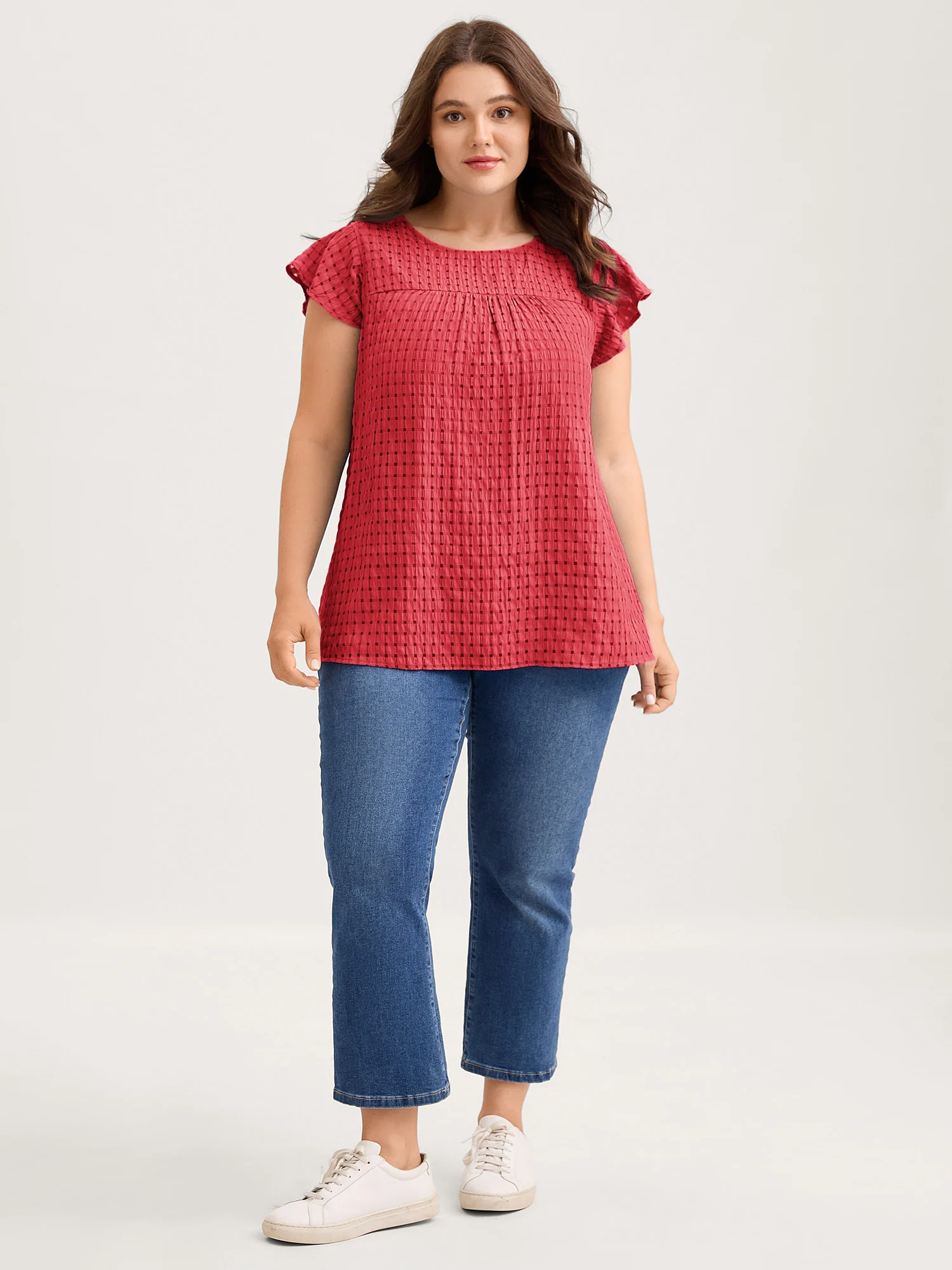 Textured Sheer Lined Flutter Sleeve Blouse - Image 10