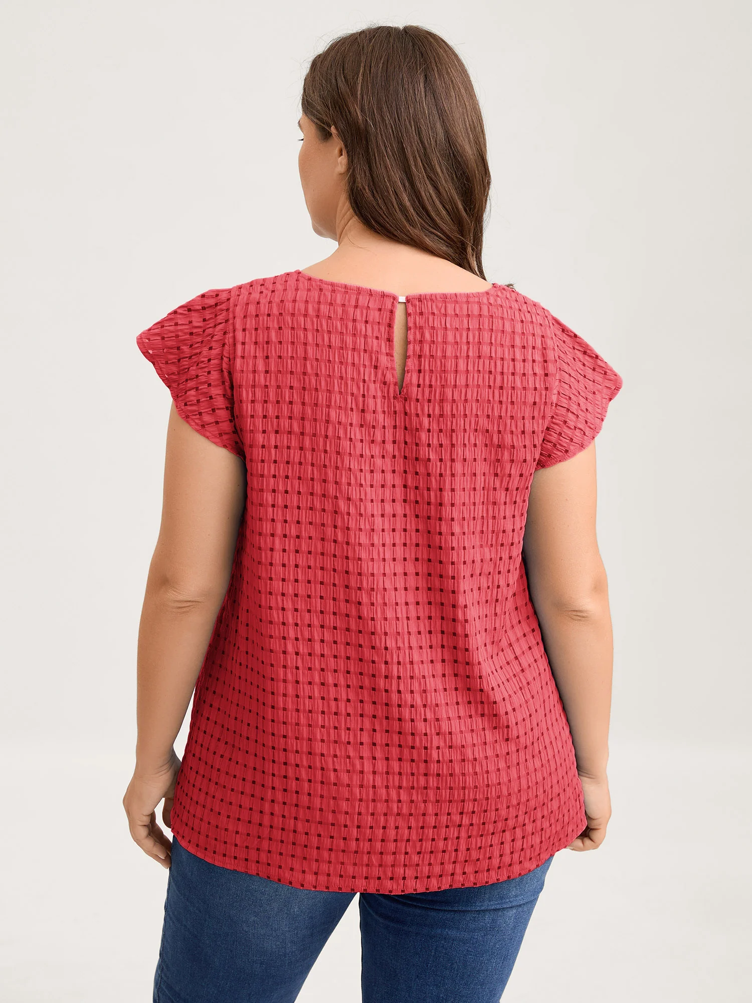 Textured Sheer Lined Flutter Sleeve Blouse - Image 11