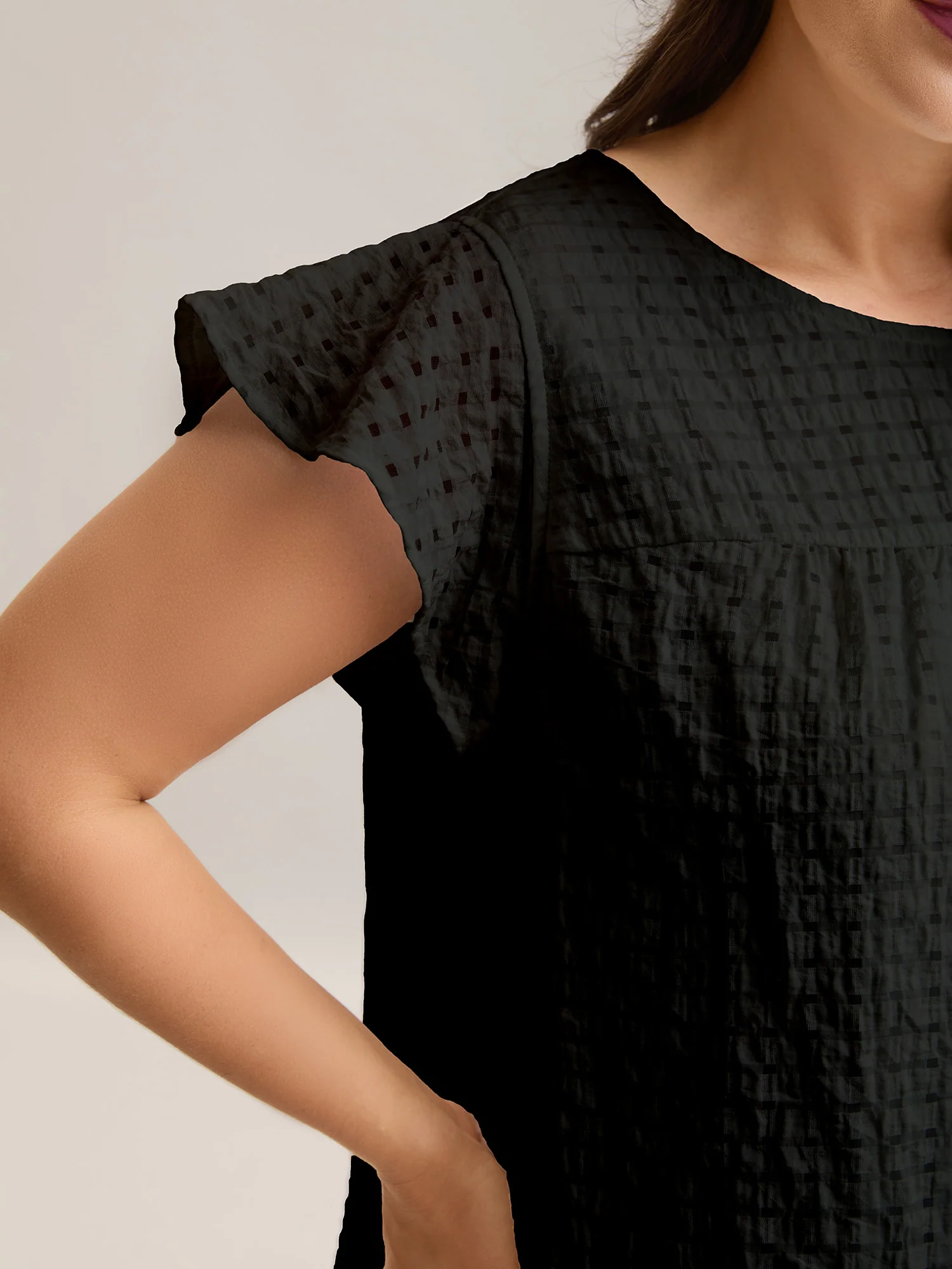 Textured Sheer Lined Flutter Sleeve Blouse - Image 15