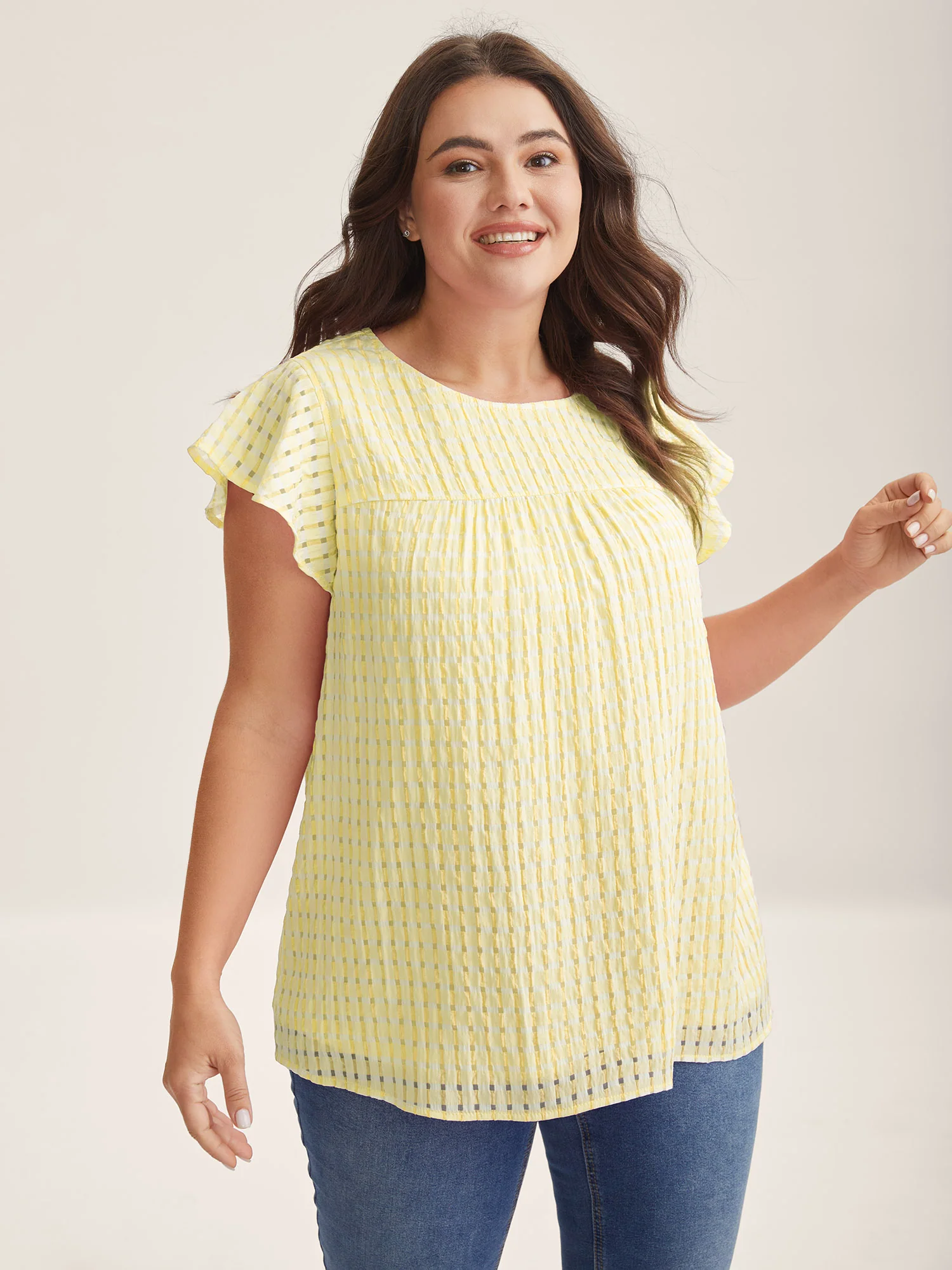 Textured Sheer Lined Flutter Sleeve Blouse - Image 16