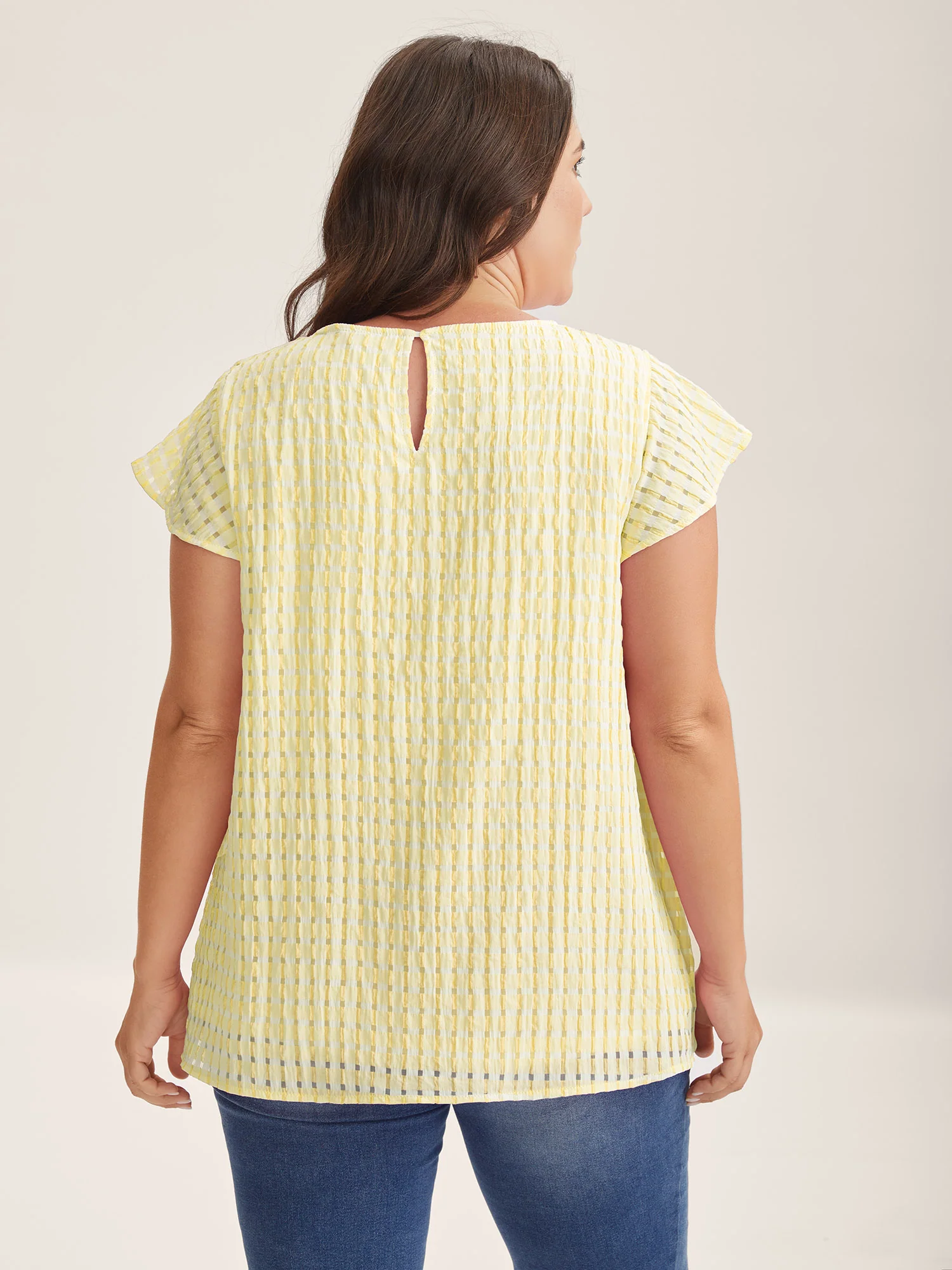Textured Sheer Lined Flutter Sleeve Blouse - Image 17