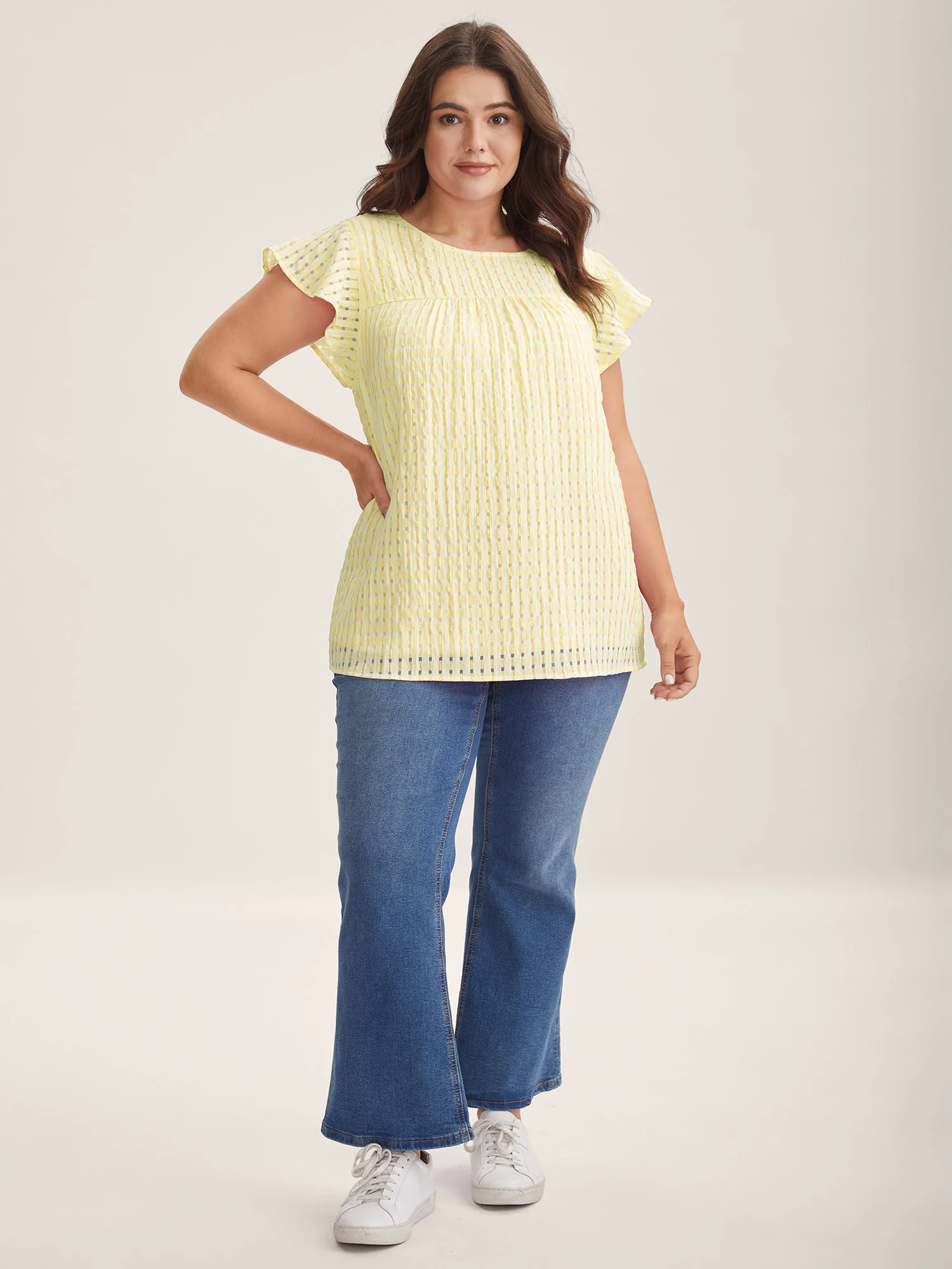 Textured Sheer Lined Flutter Sleeve Blouse - Image 18
