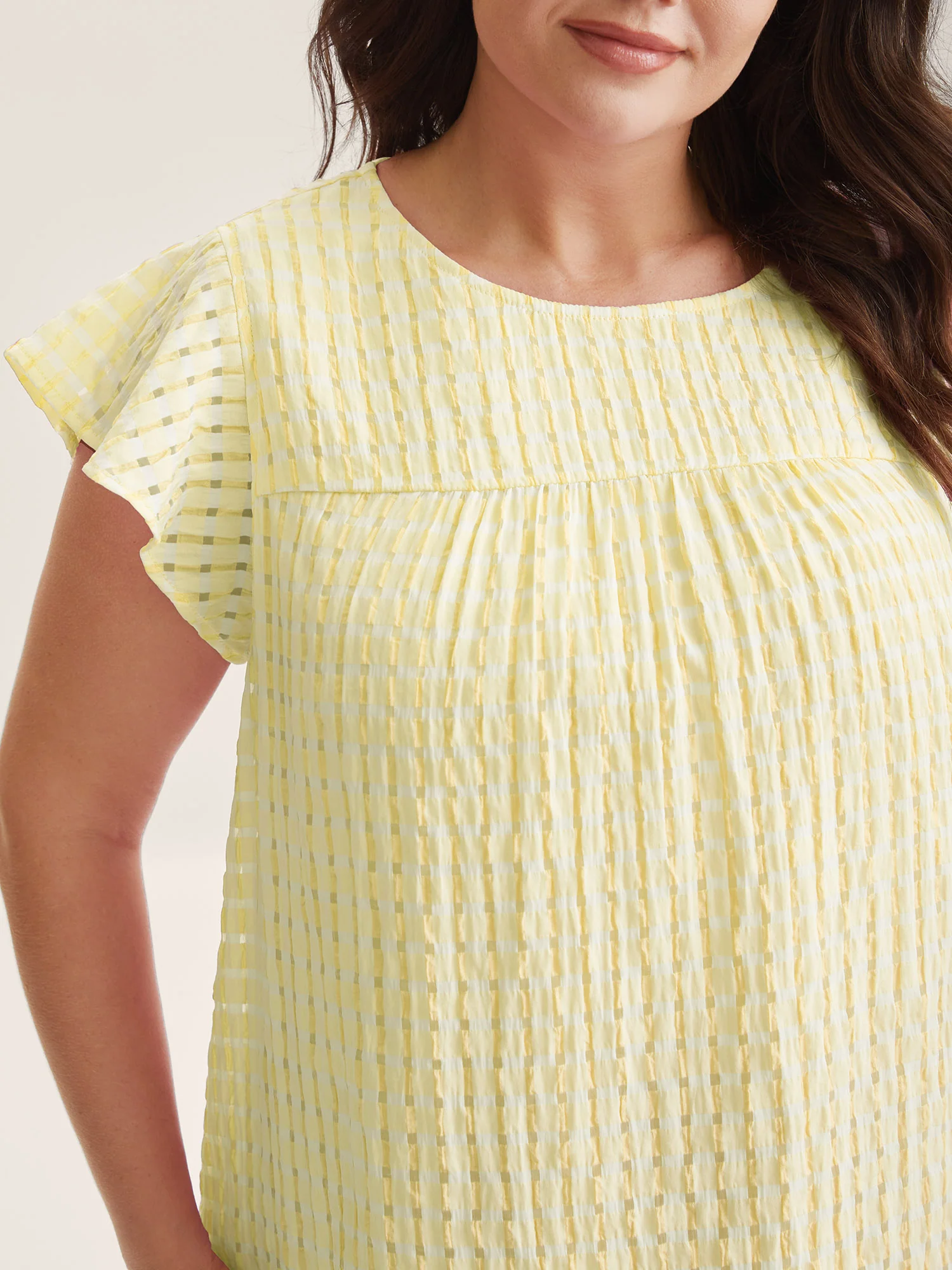Textured Sheer Lined Flutter Sleeve Blouse - Image 19