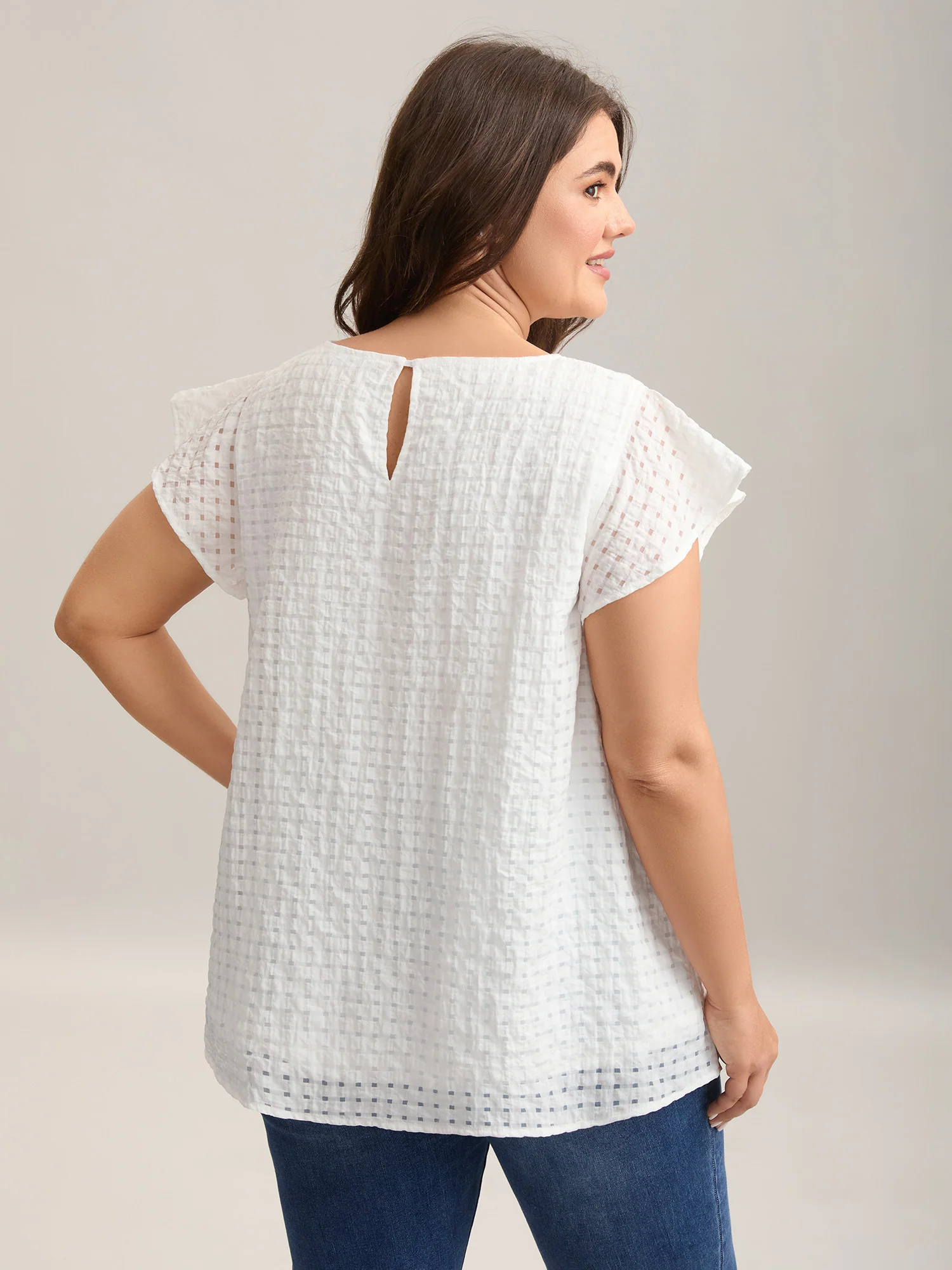 Textured Sheer Lined Flutter Sleeve Blouse - Image 2