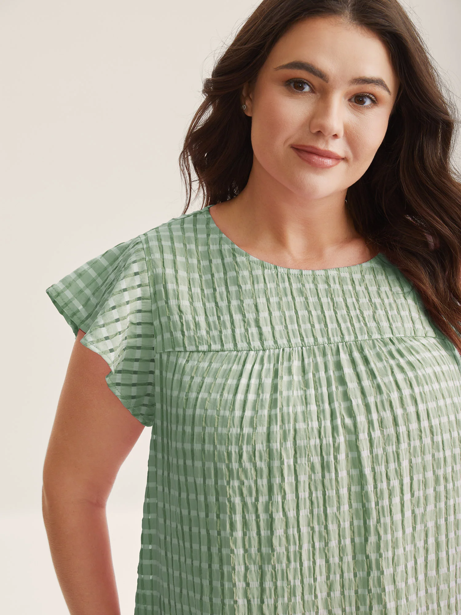 Textured Sheer Lined Flutter Sleeve Blouse - Image 21