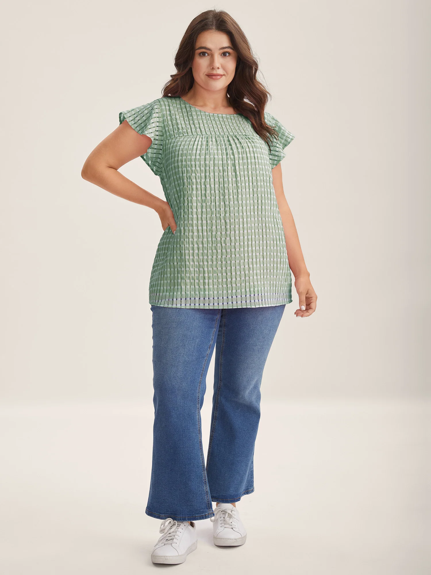 Textured Sheer Lined Flutter Sleeve Blouse - Image 22