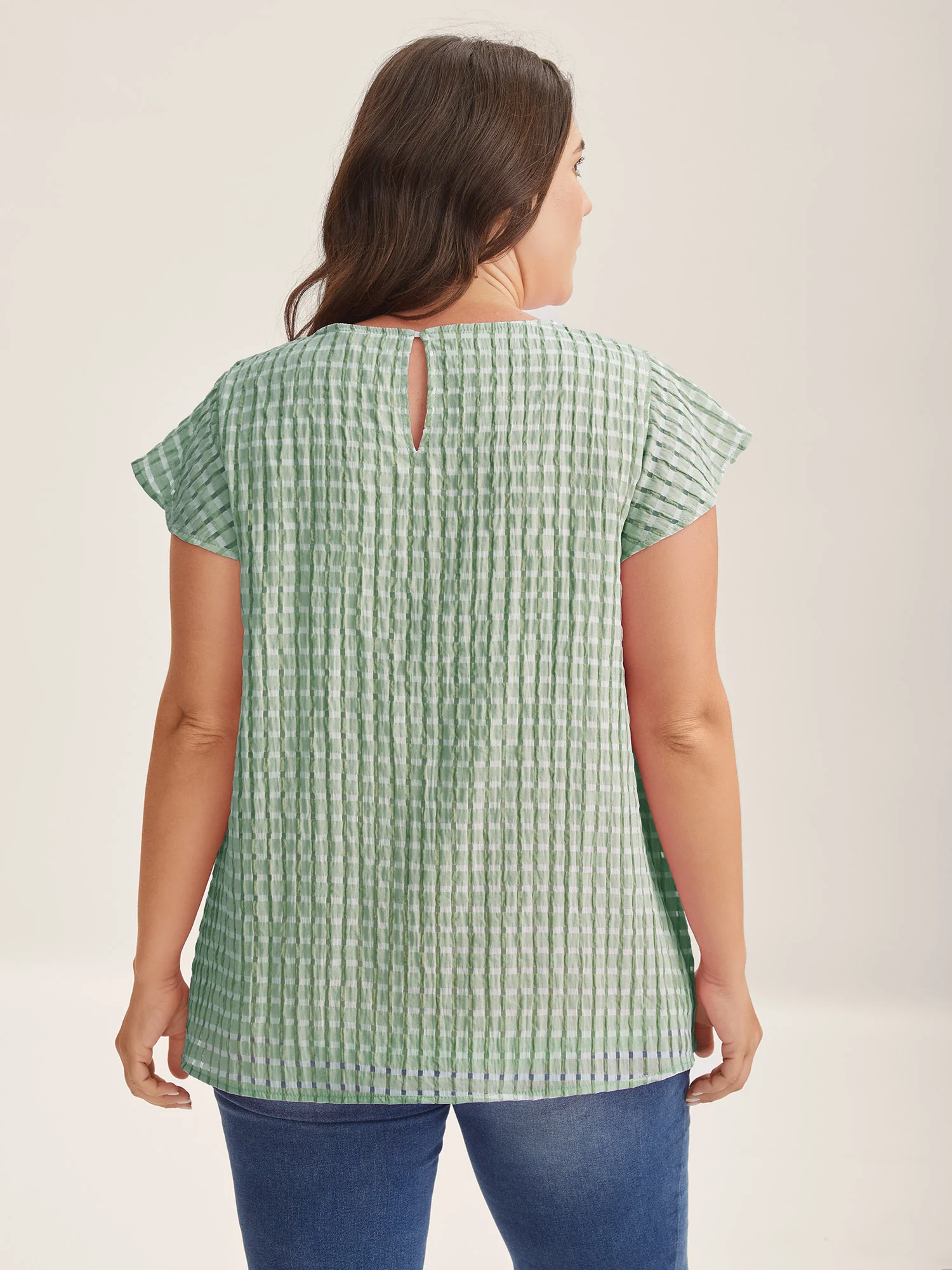 Textured Sheer Lined Flutter Sleeve Blouse - Image 23