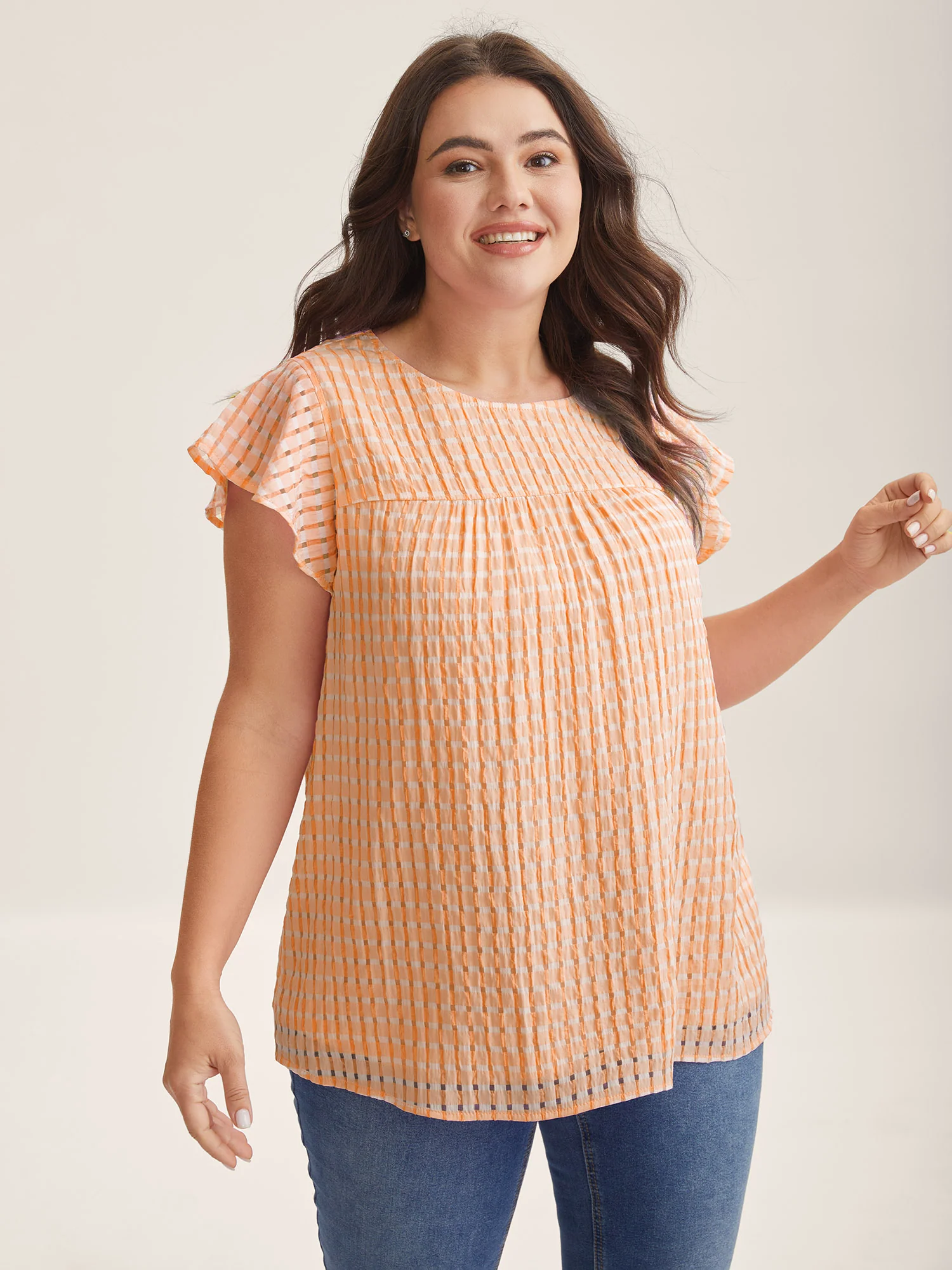 Textured Sheer Lined Flutter Sleeve Blouse - Image 24