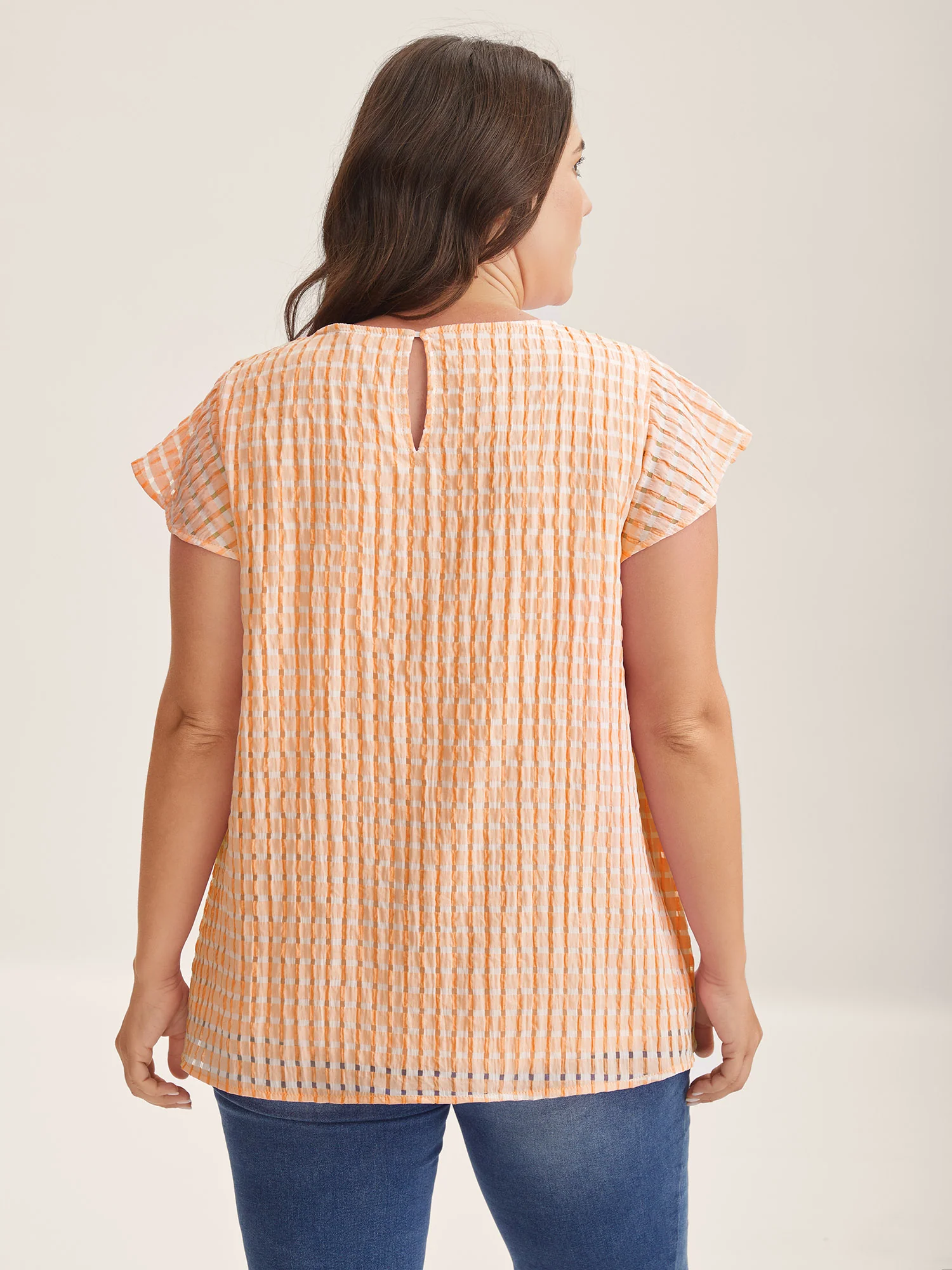 Textured Sheer Lined Flutter Sleeve Blouse - Image 25