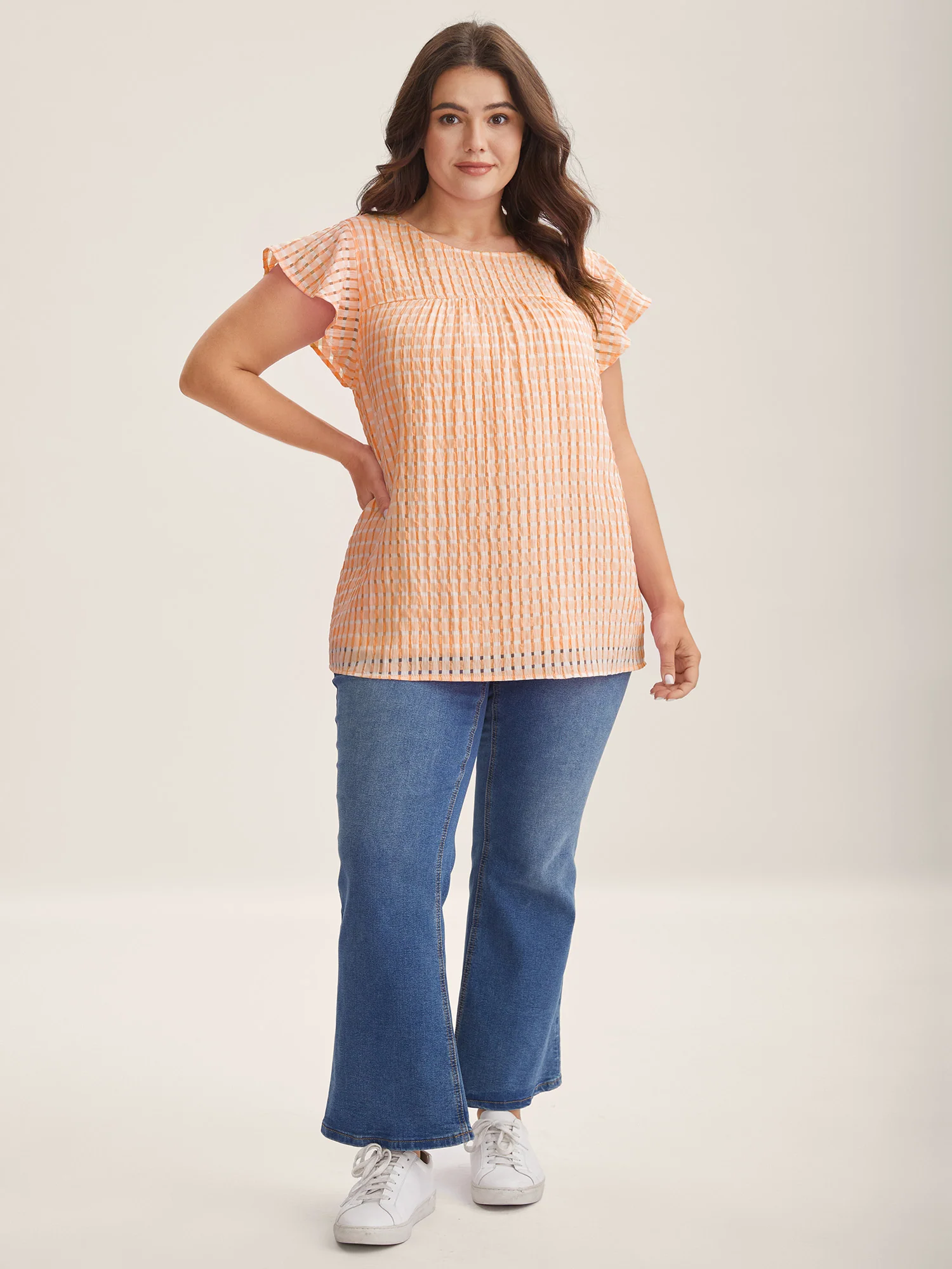 Textured Sheer Lined Flutter Sleeve Blouse - Image 26