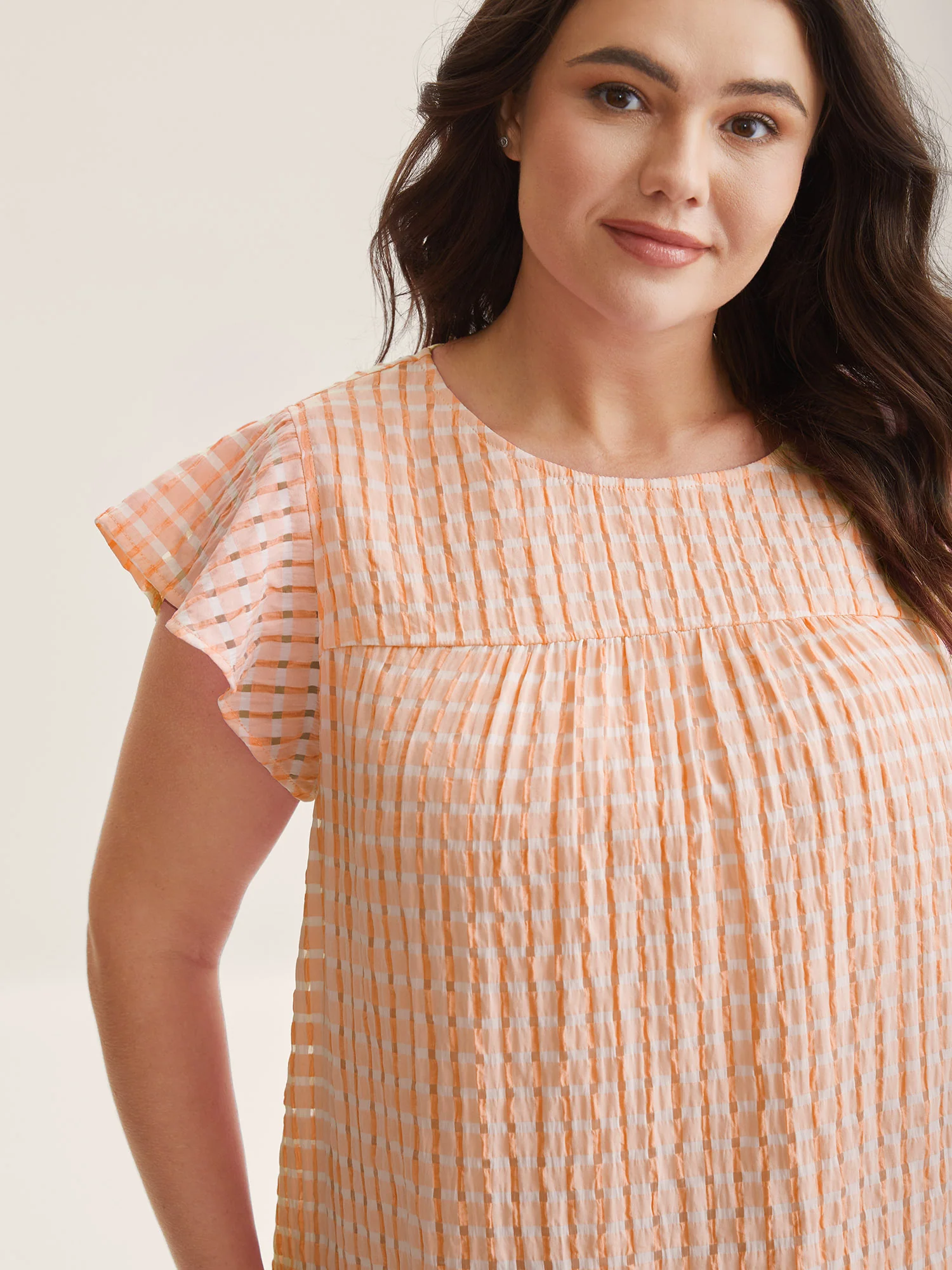Textured Sheer Lined Flutter Sleeve Blouse - Image 27