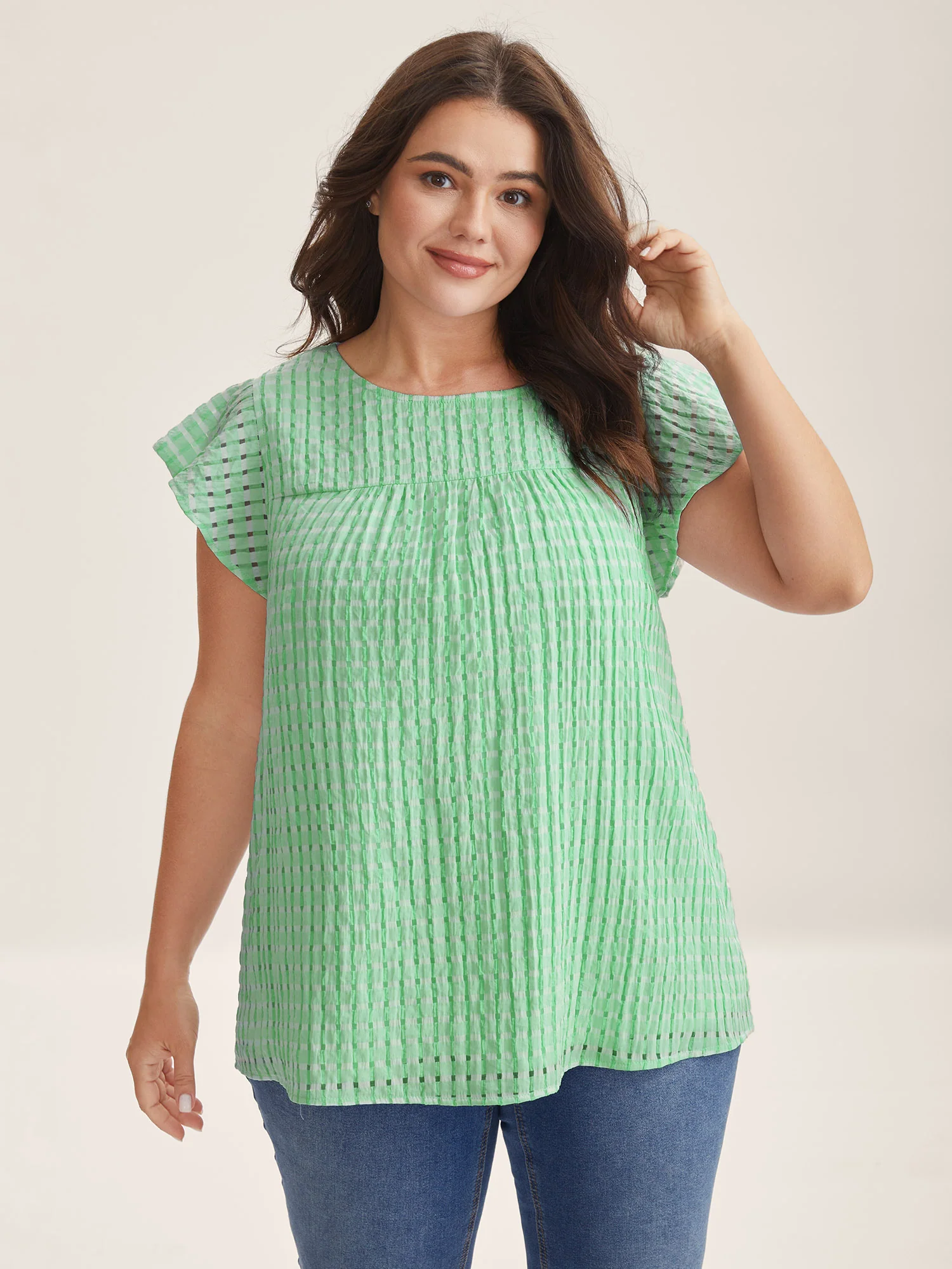 Textured Sheer Lined Flutter Sleeve Blouse - Image 28
