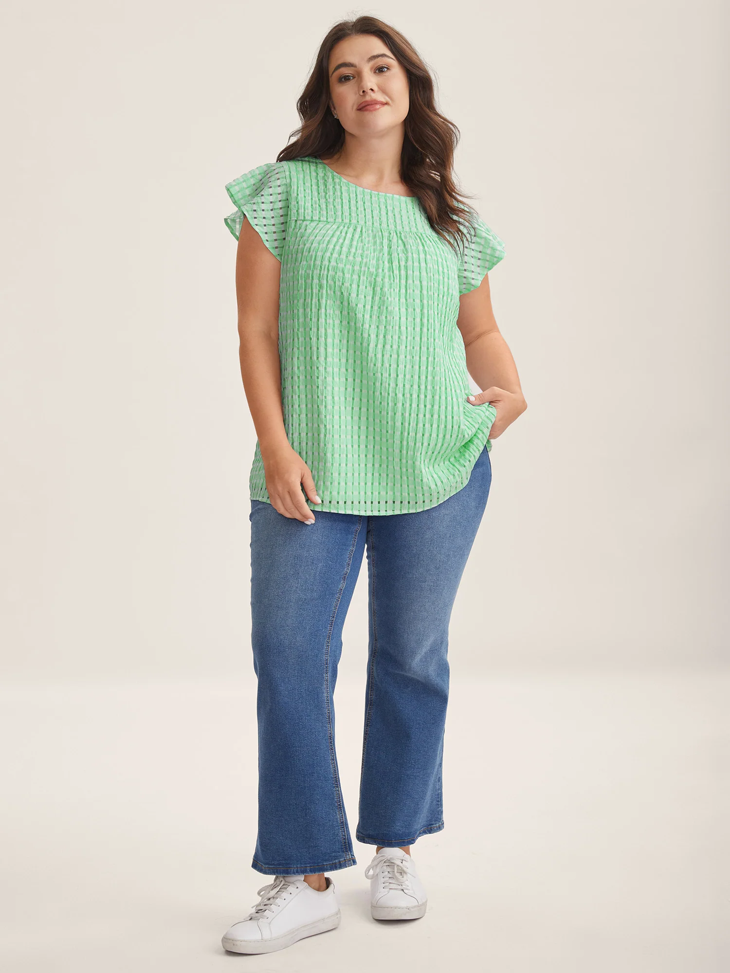 Textured Sheer Lined Flutter Sleeve Blouse - Image 30