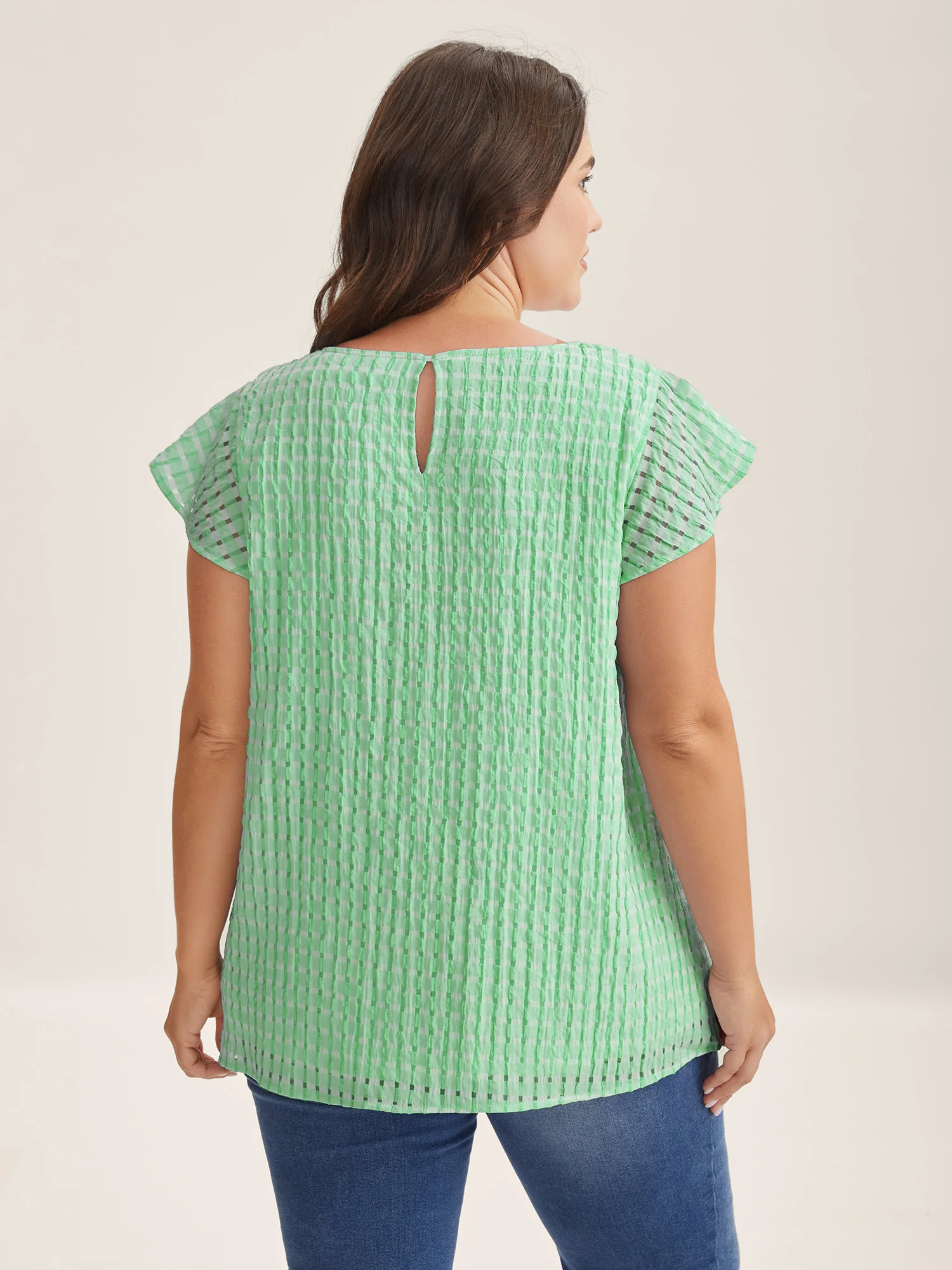 Textured Sheer Lined Flutter Sleeve Blouse - Image 31
