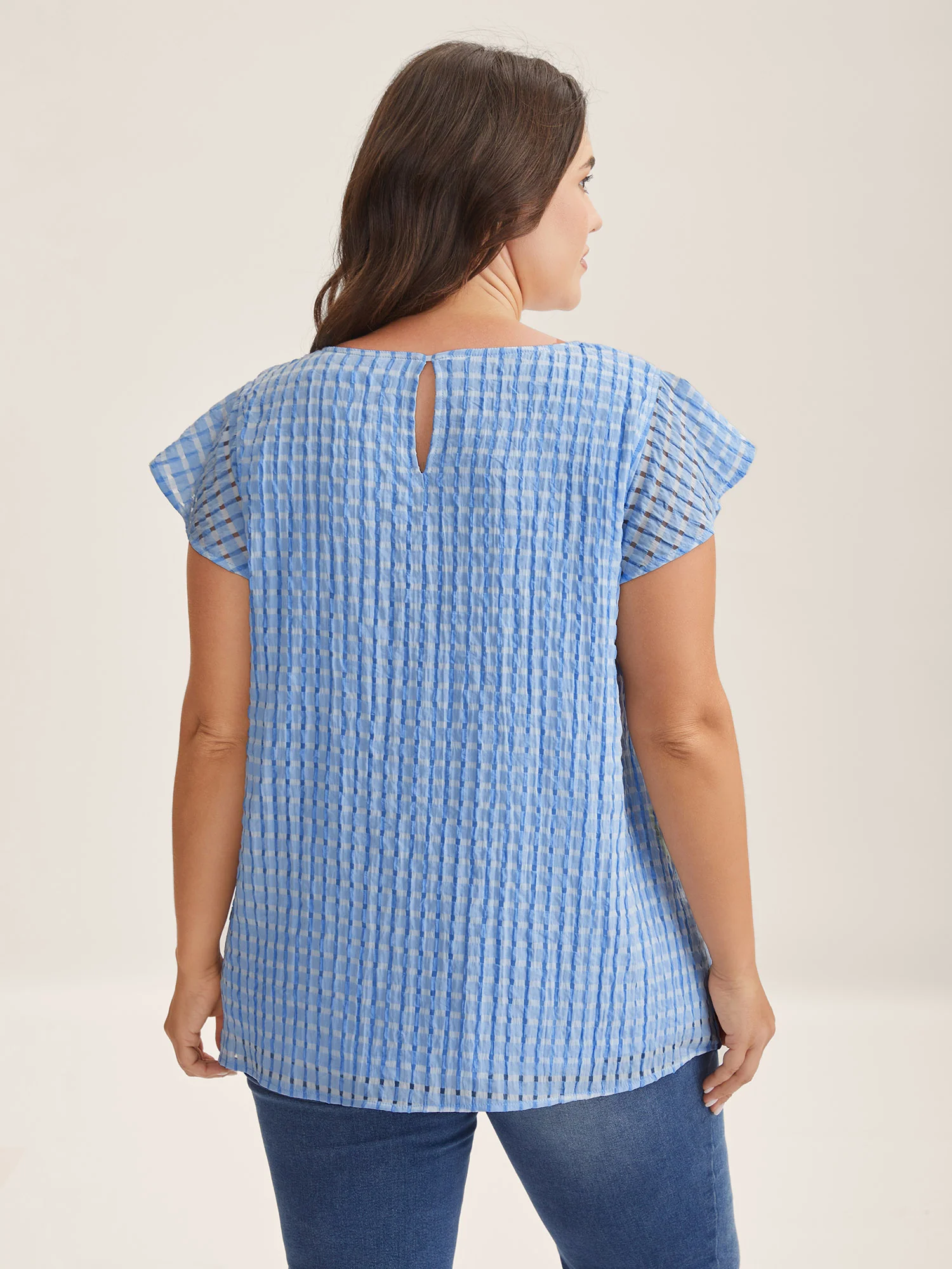 Textured Sheer Lined Flutter Sleeve Blouse - Image 35
