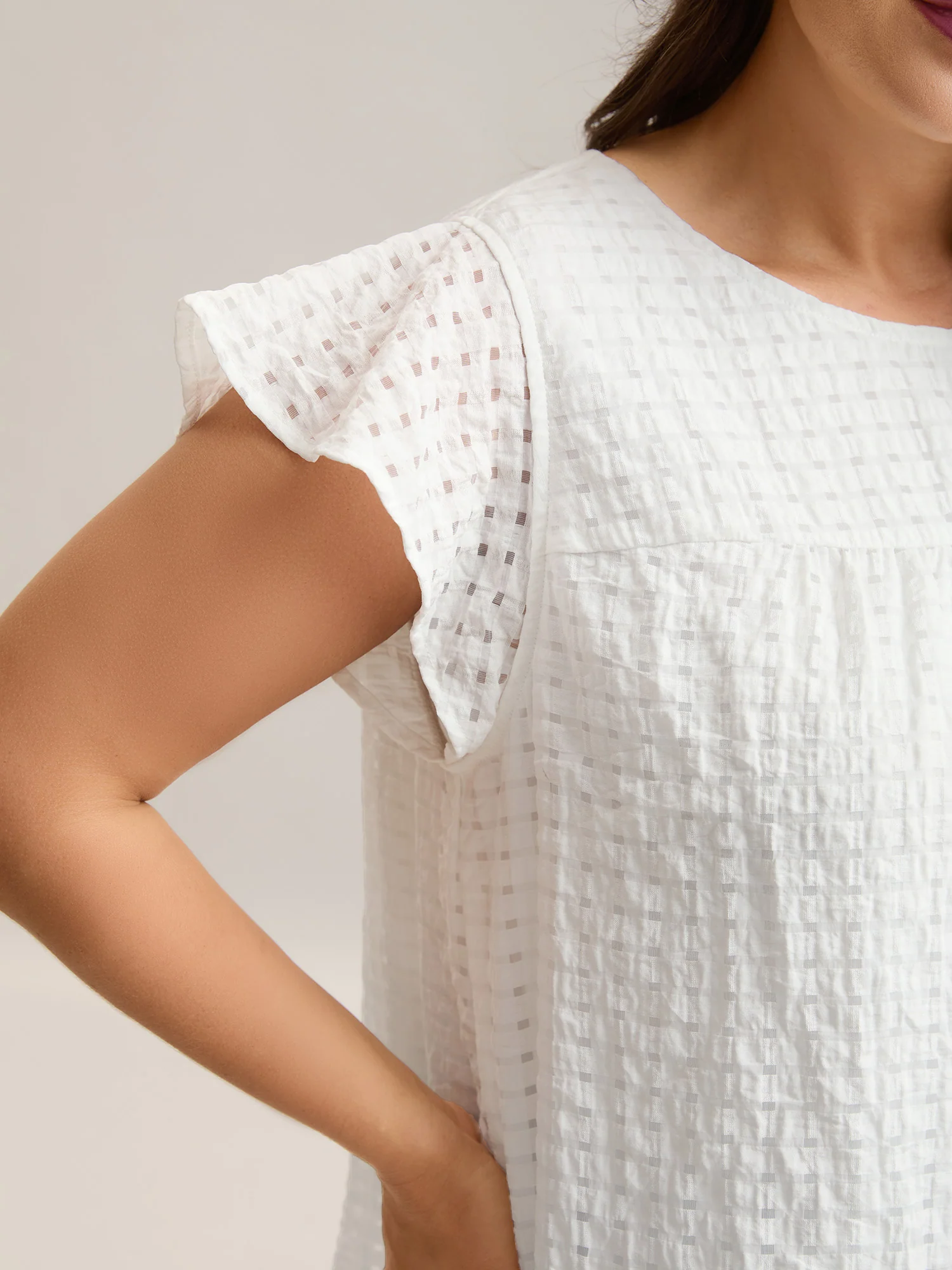 Textured Sheer Lined Flutter Sleeve Blouse - Image 4
