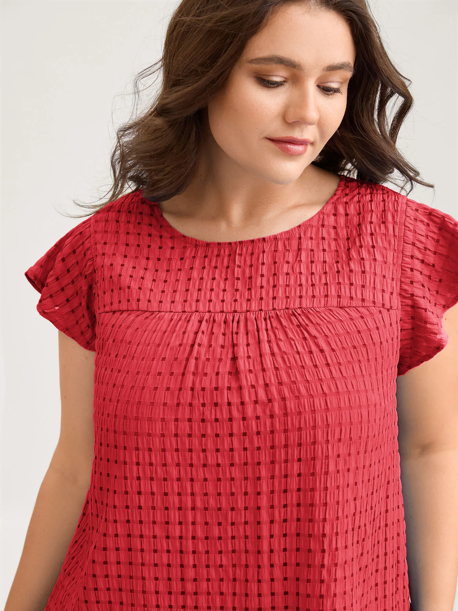 Textured Sheer Lined Flutter Sleeve Blouse - Image 9