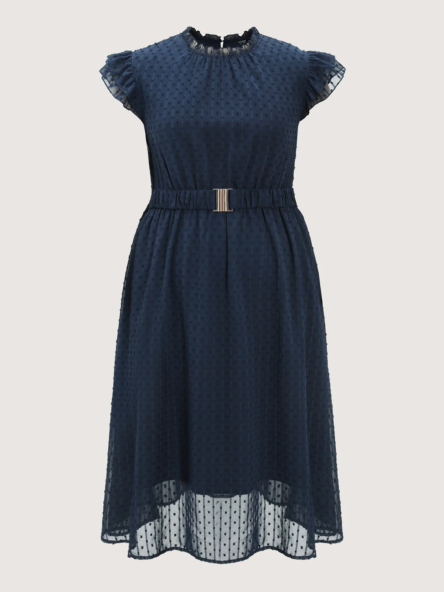 Textured Sheer Ruffled Mock Neckline Midi Dress - Image 8