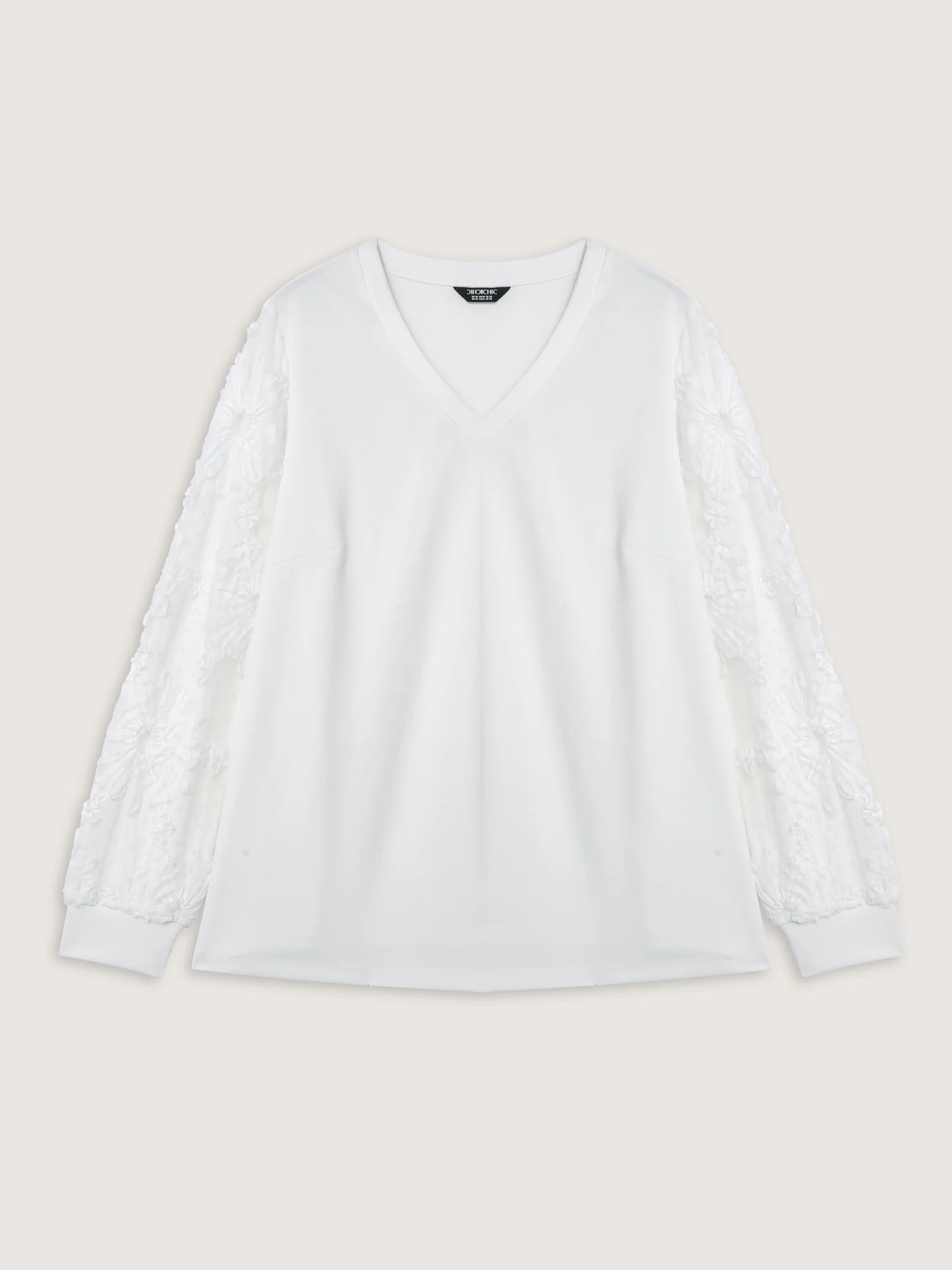 Textured Sheer Sleeve V-Neck T-Shirt - Image 6