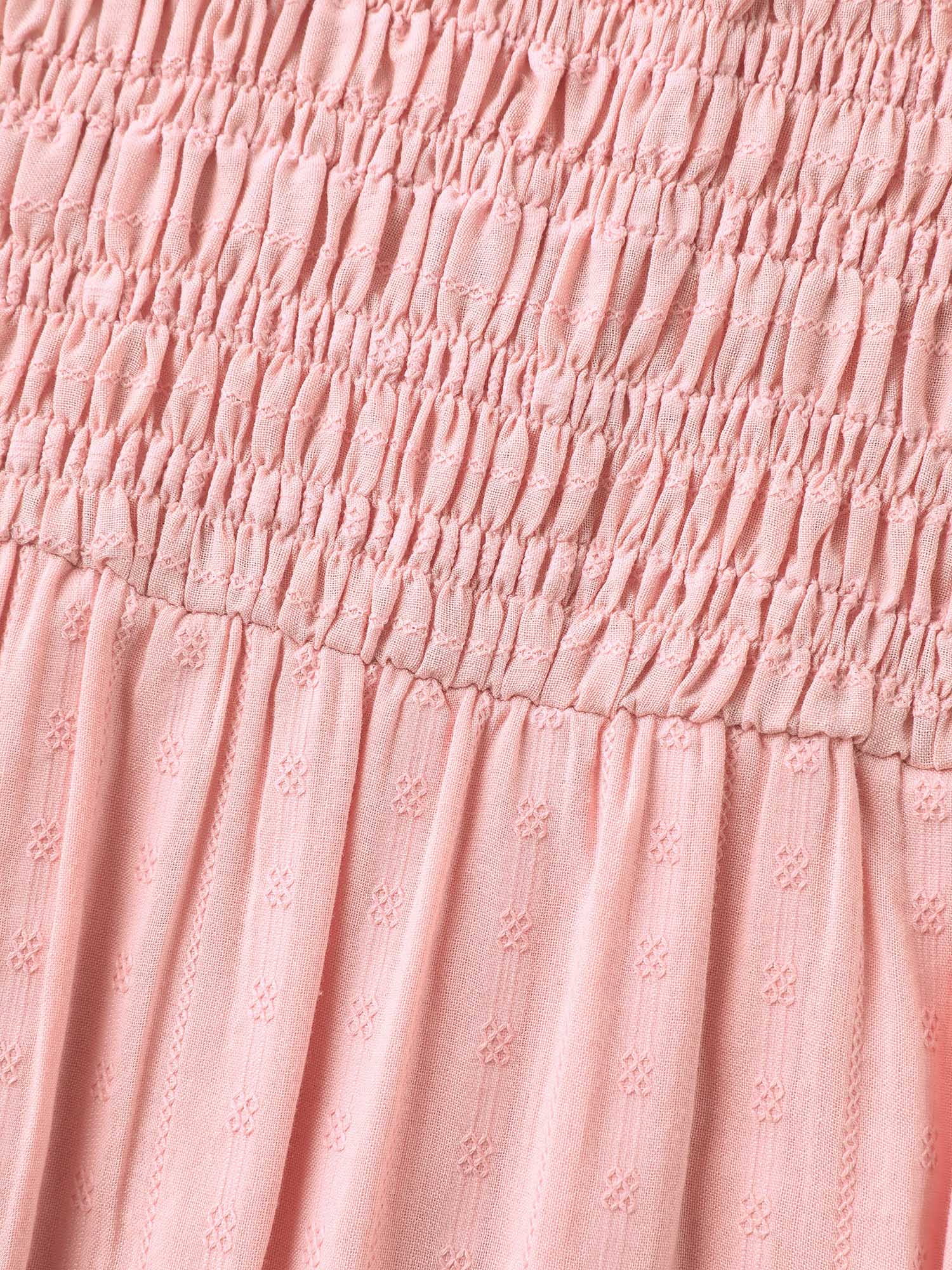 Cotton Textured Shirred Bodice Pleated Midi Dress - Image 6