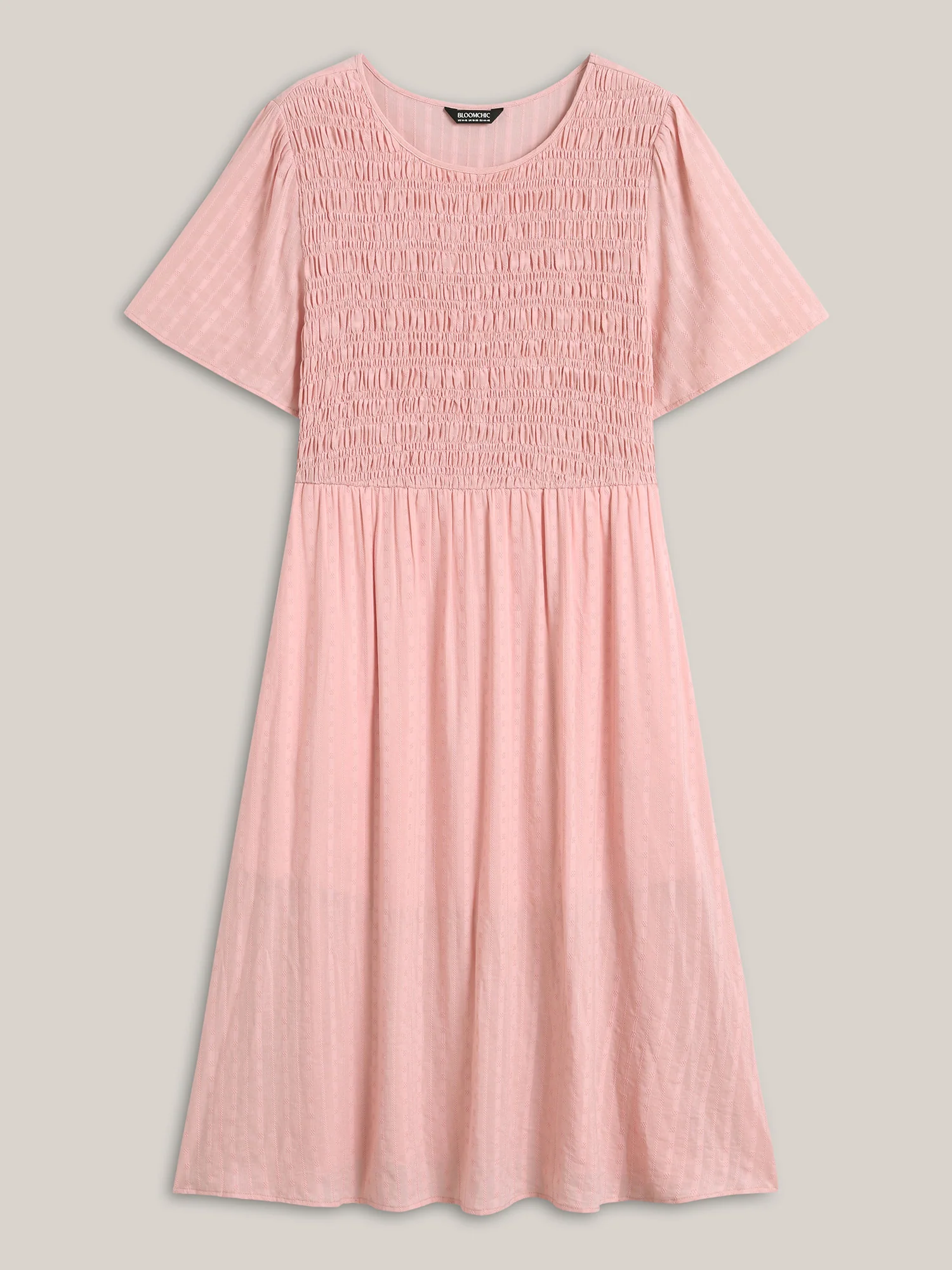 Cotton Textured Shirred Bodice Pleated Midi Dress - Image 8