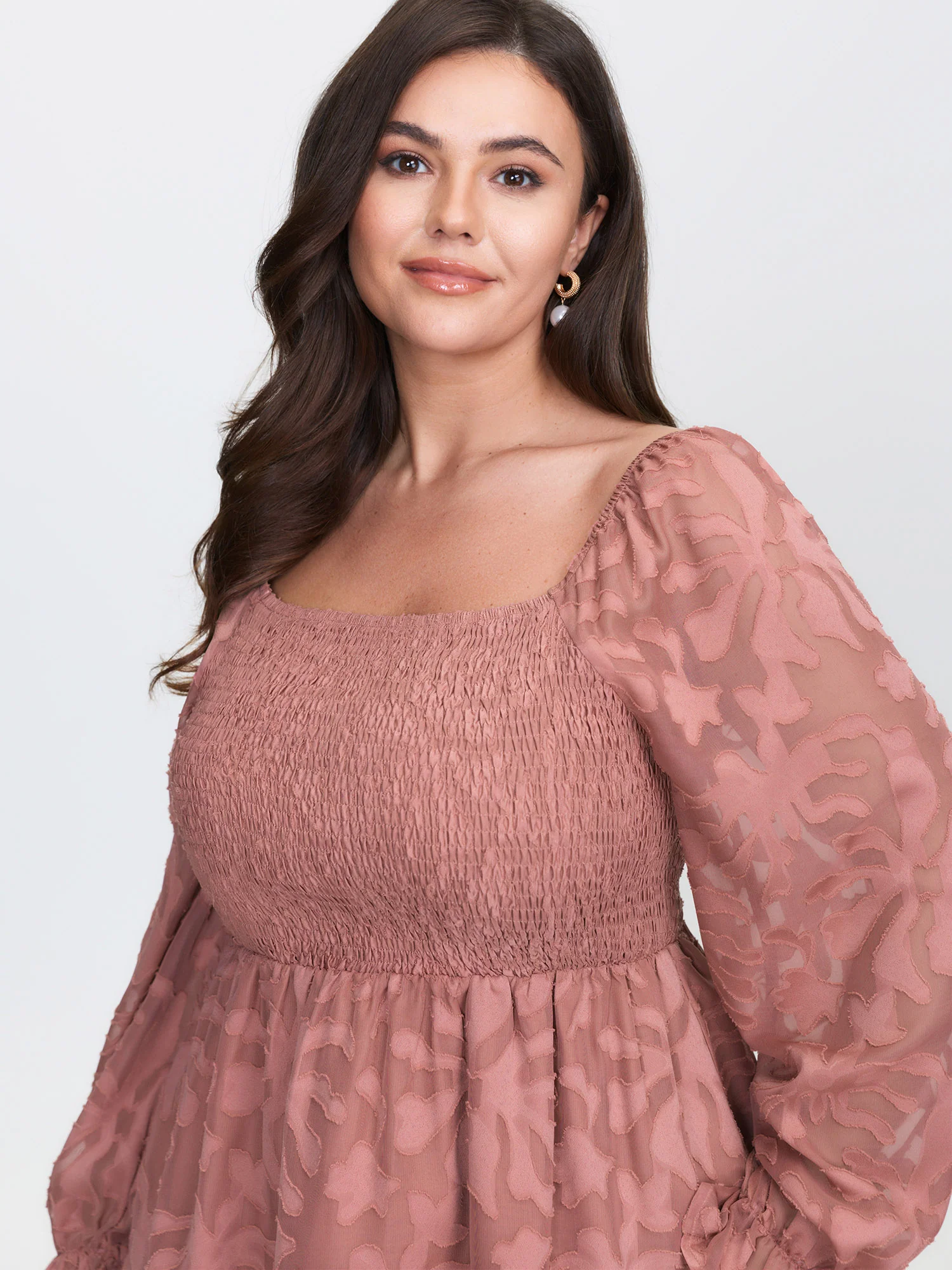 Textured Shirred Bodice Ruffled Cuff Blouse - Image 3