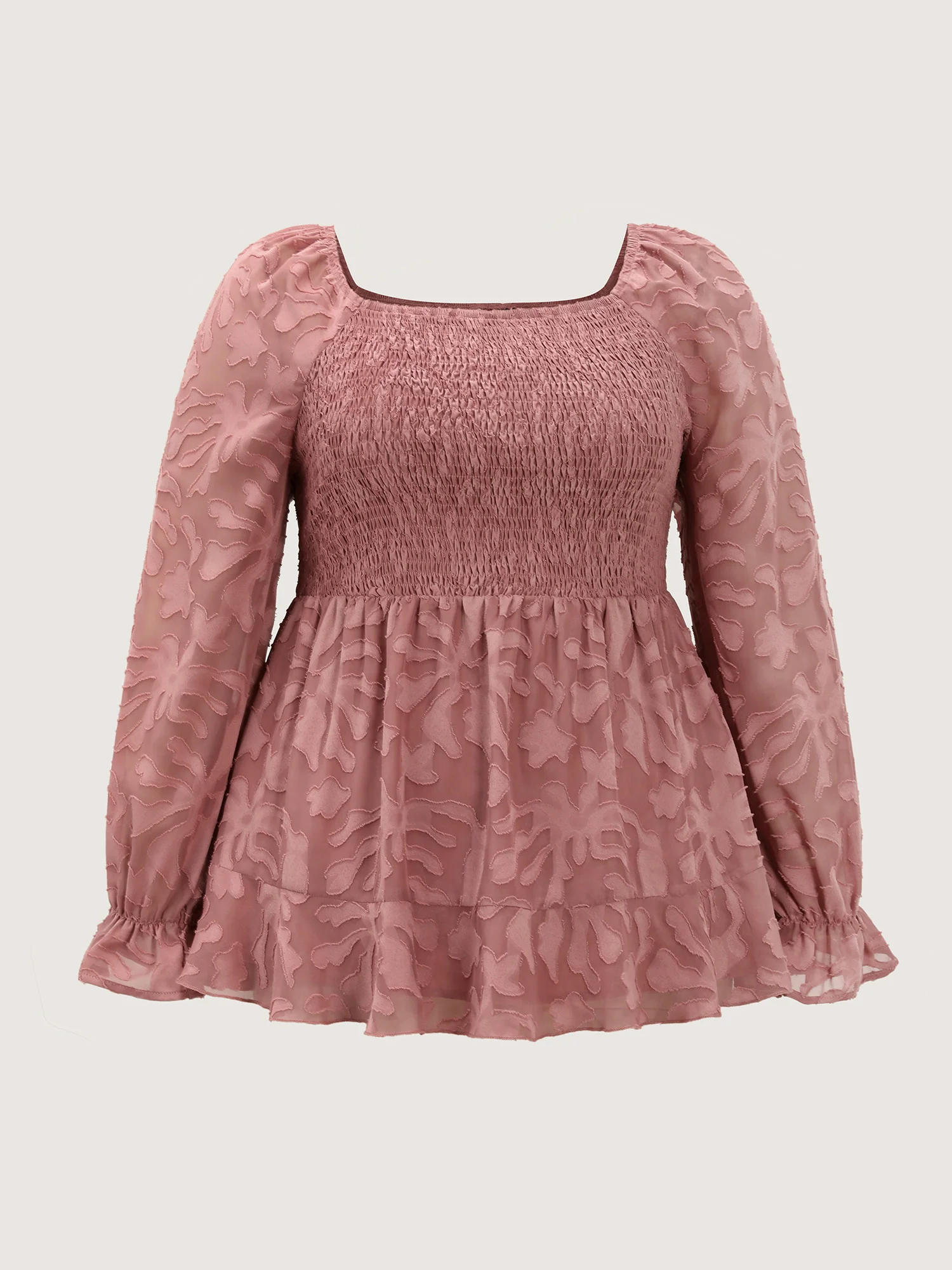 Textured Shirred Bodice Ruffled Cuff Blouse - Image 9