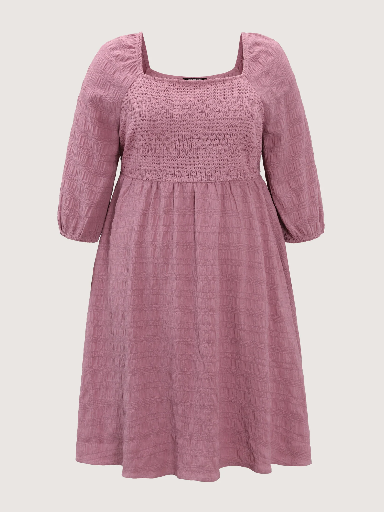 Textured Shirred Bodice Square Neckline Mini Dress - Image 8