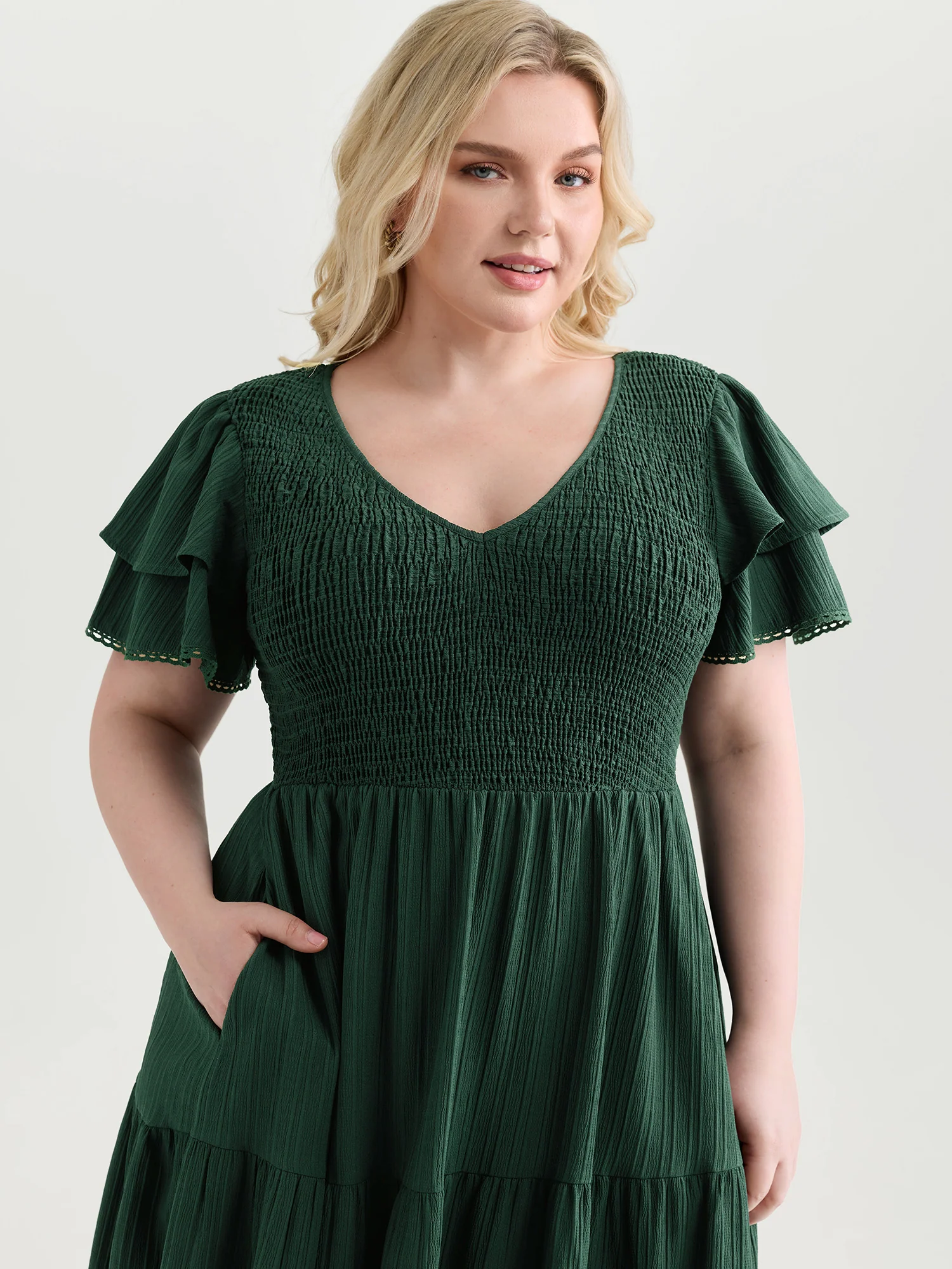 Textured Shirred Bust-Friendly Tiered Maxi Dress - Image 2
