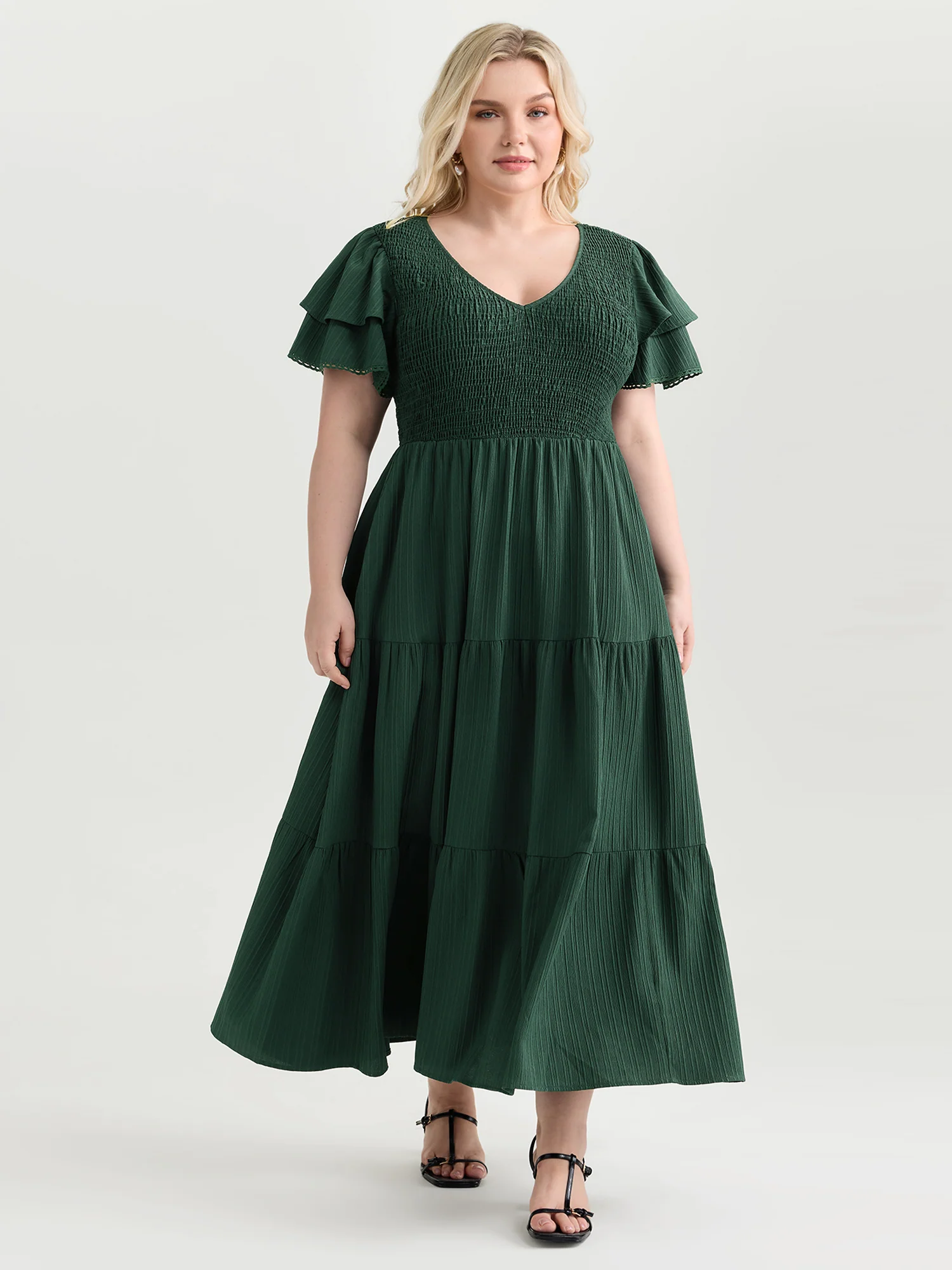 Textured Shirred Bust-Friendly Tiered Maxi Dress - Image 3