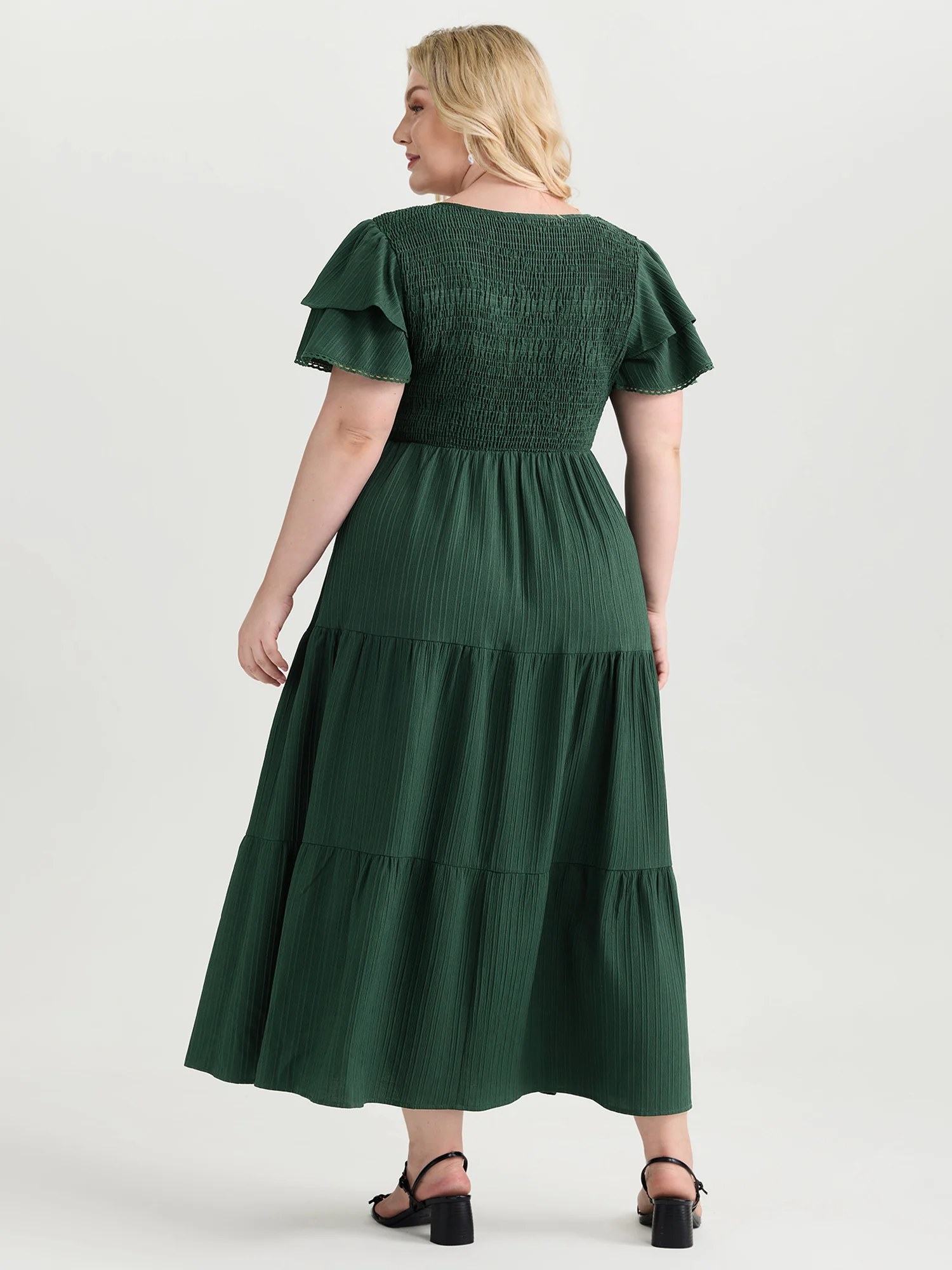 Textured Shirred Bust-Friendly Tiered Maxi Dress - Image 4