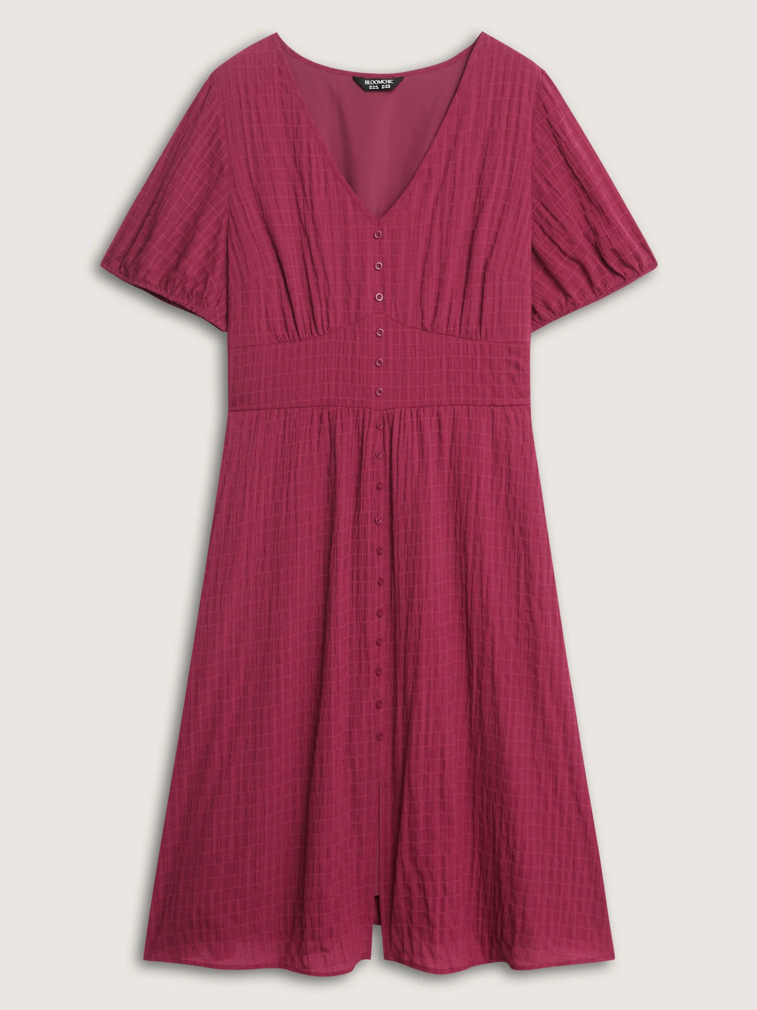 Textured Shirred Cinched-Waist Midi Dress - Image 7