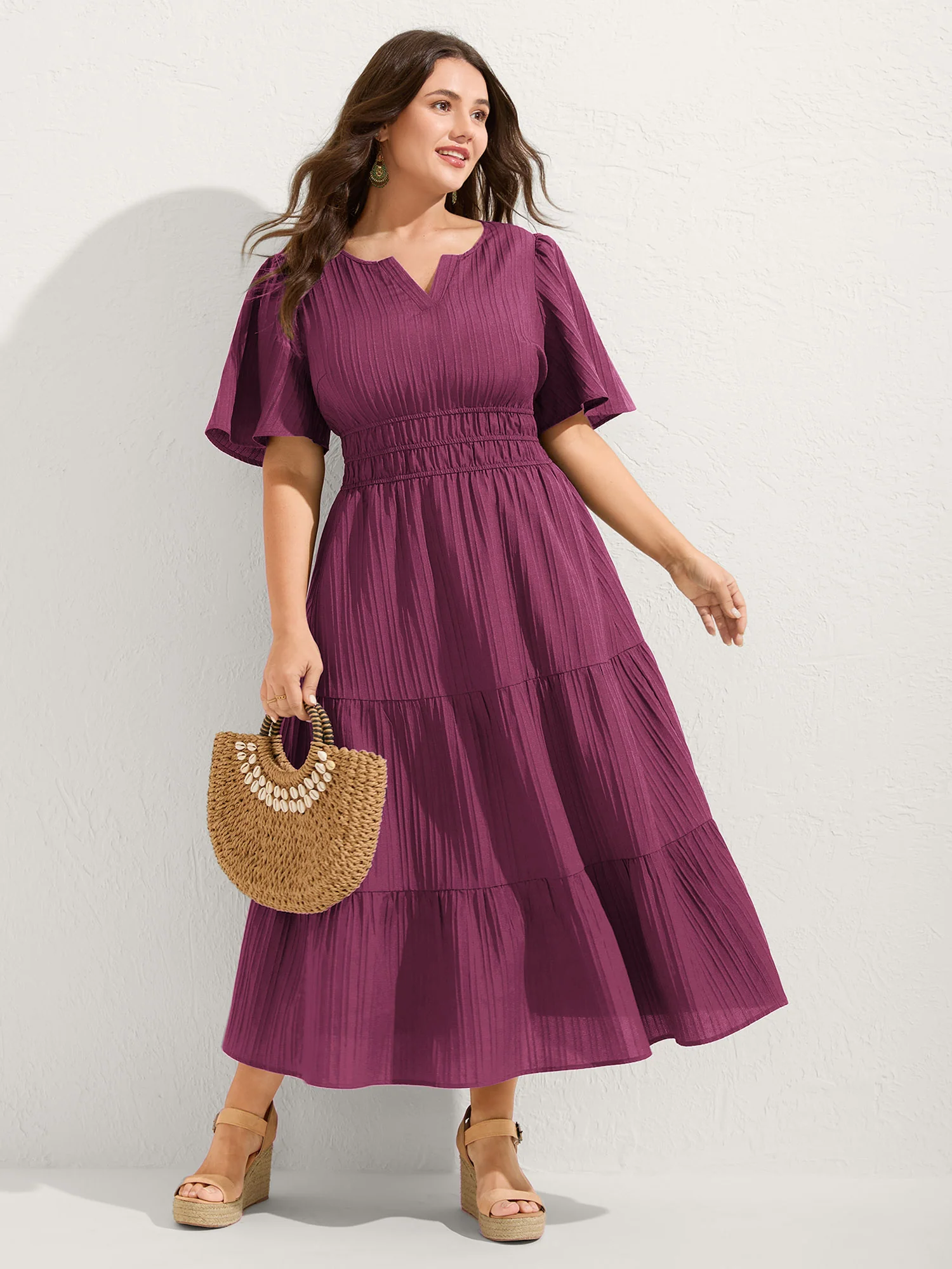 Textured Shirred Cinched Waist Maxi Dress - Image 12