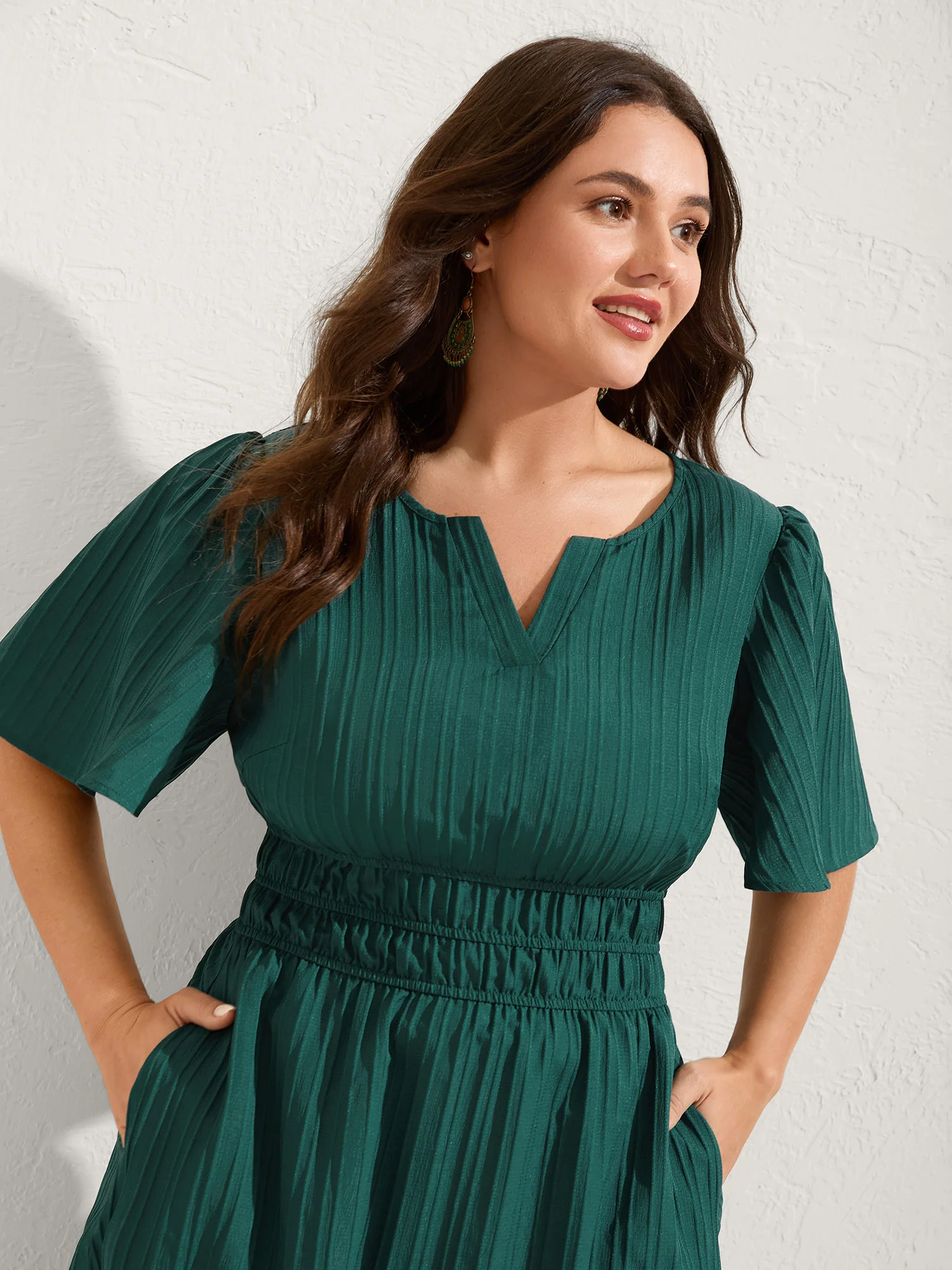 Textured Shirred Cinched Waist Maxi Dress - Image 2