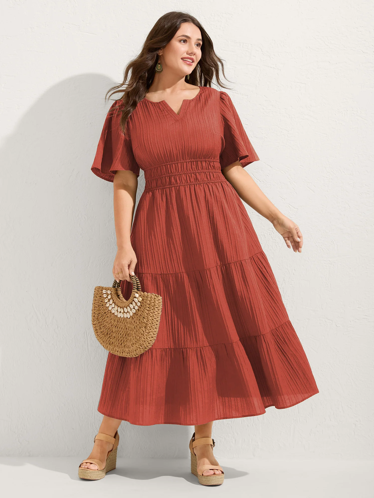 Textured Shirred Cinched Waist Maxi Dress - Image 23