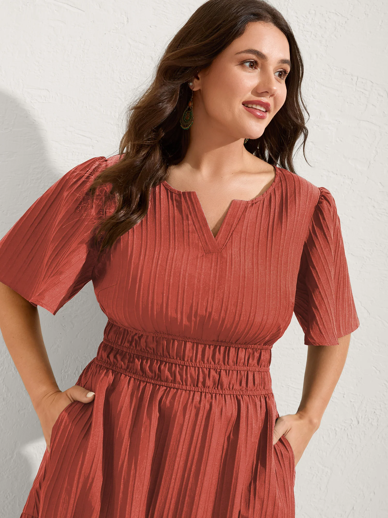 Textured Shirred Cinched Waist Maxi Dress - Image 24