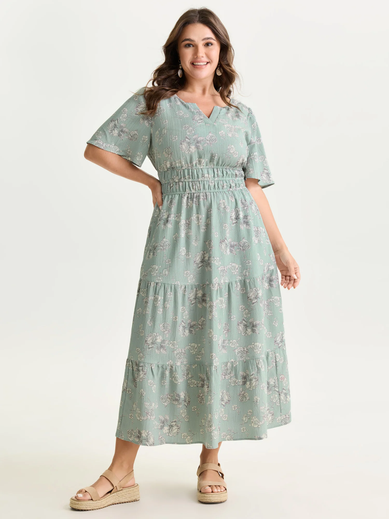 Textured Shirred Cinched Waist Maxi Dress - Image 29